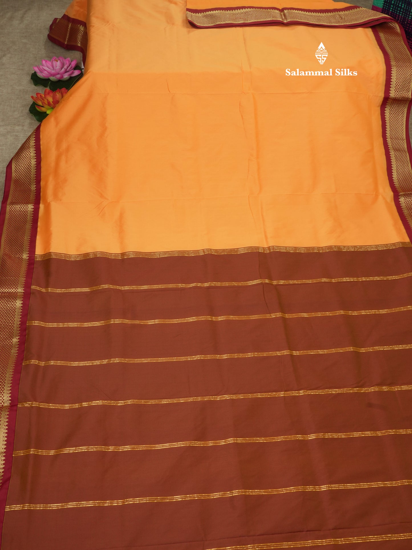 11 Yards Semi Silk Saree Beige with Contrast Maroon Border