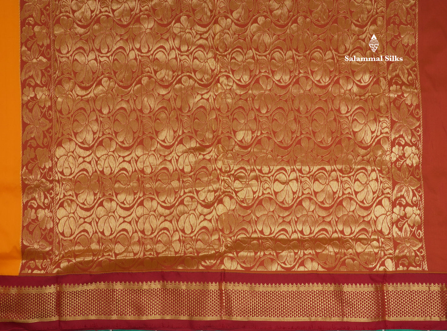 11 Yards Semi Silk Saree Mango Yellow with Contrast Maroon Border