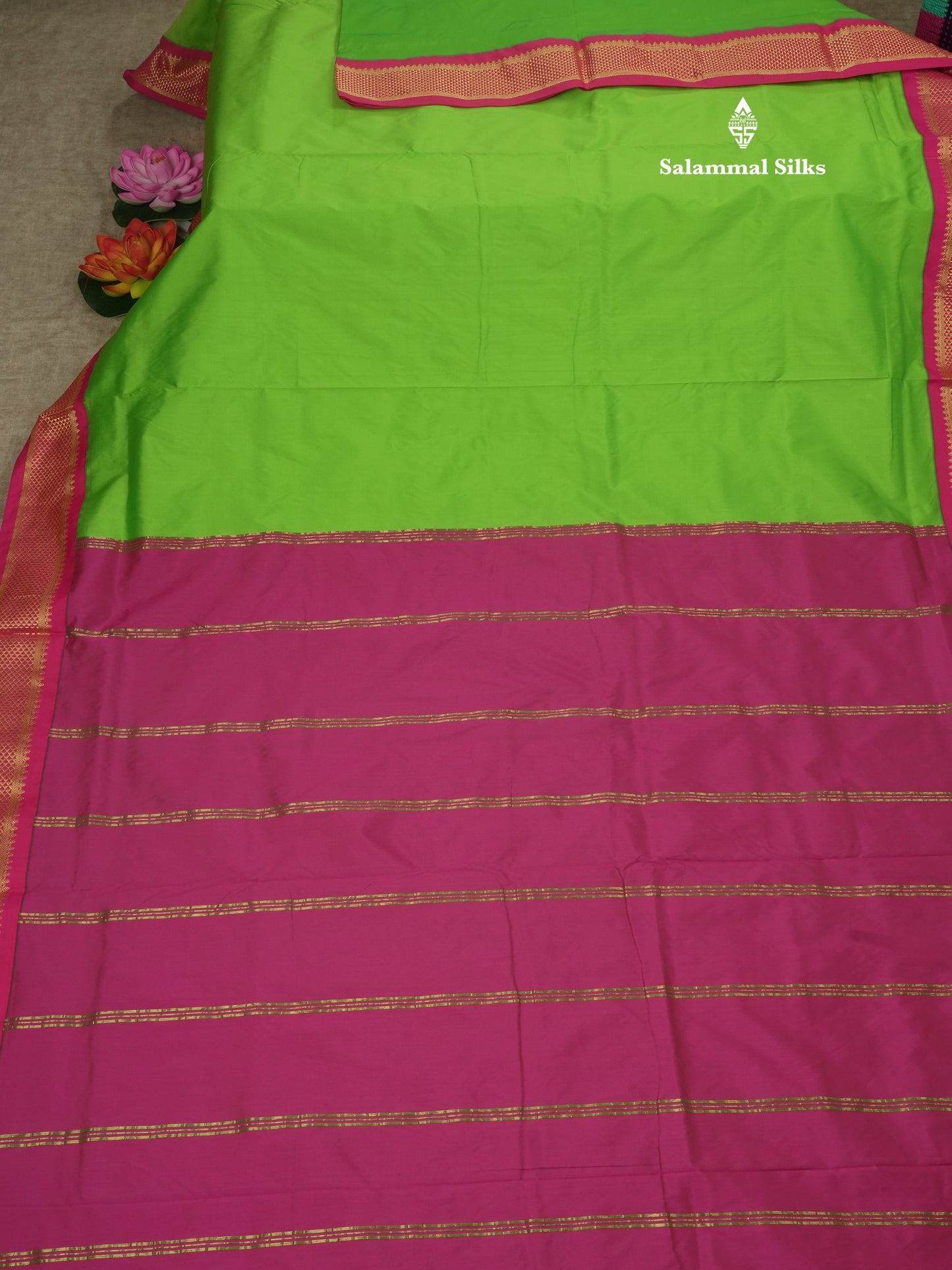 11 Yards Semi Silk Saree Royal Blue with Contrast Pink Border