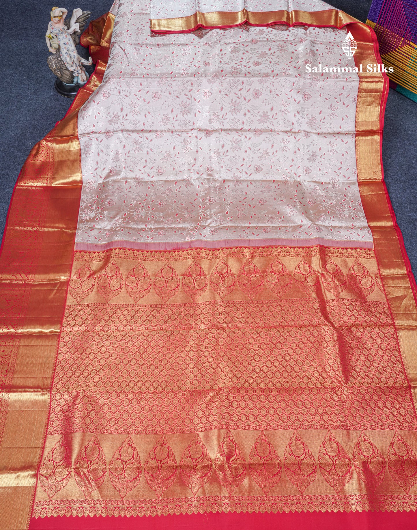 Half White Bridal Pure Kanjivaram Silk Saree With Contrast Reddish Maroon Long Traditional Border