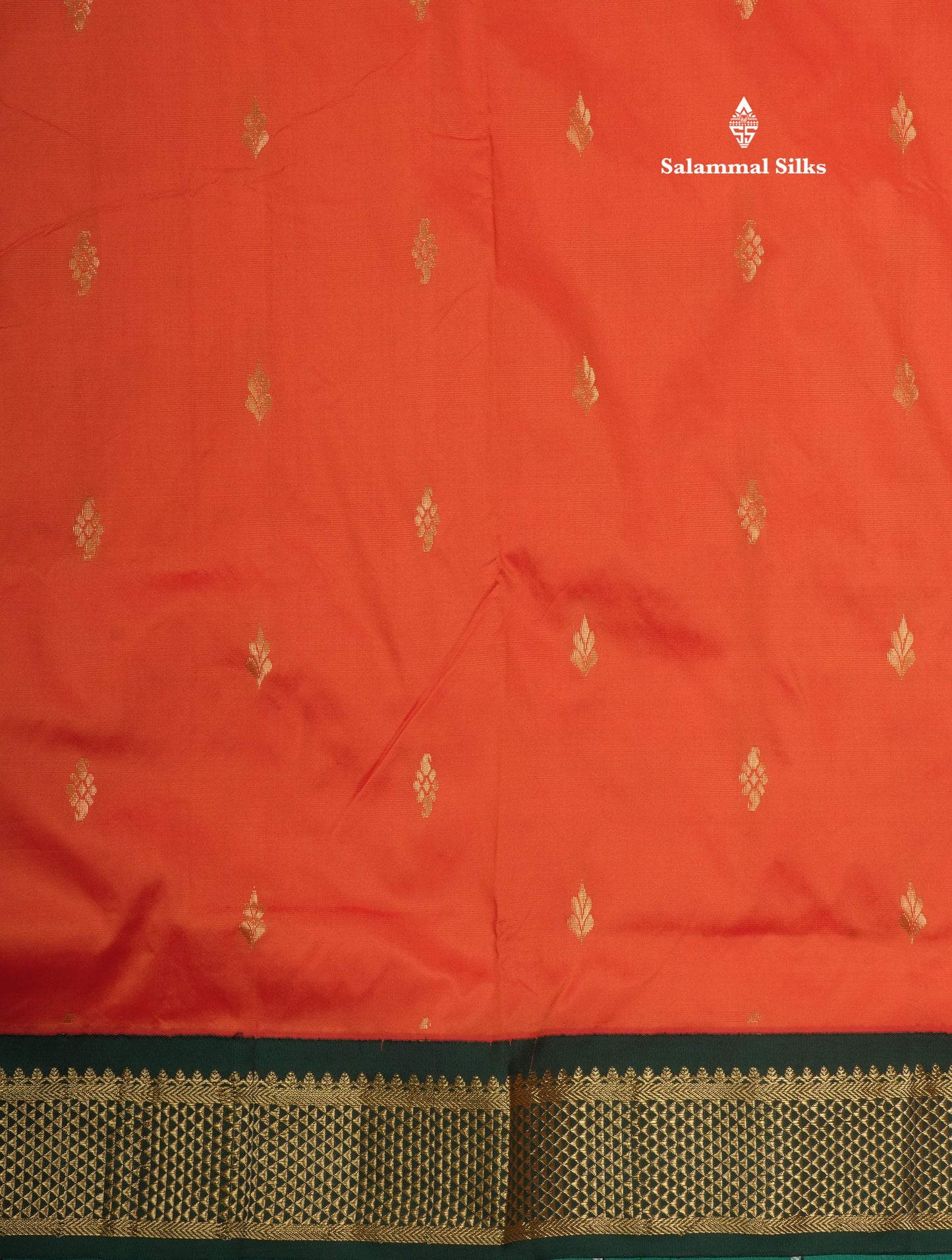 11 Yards Semi Silk Saree Orange with Contrast Bottle Green Border