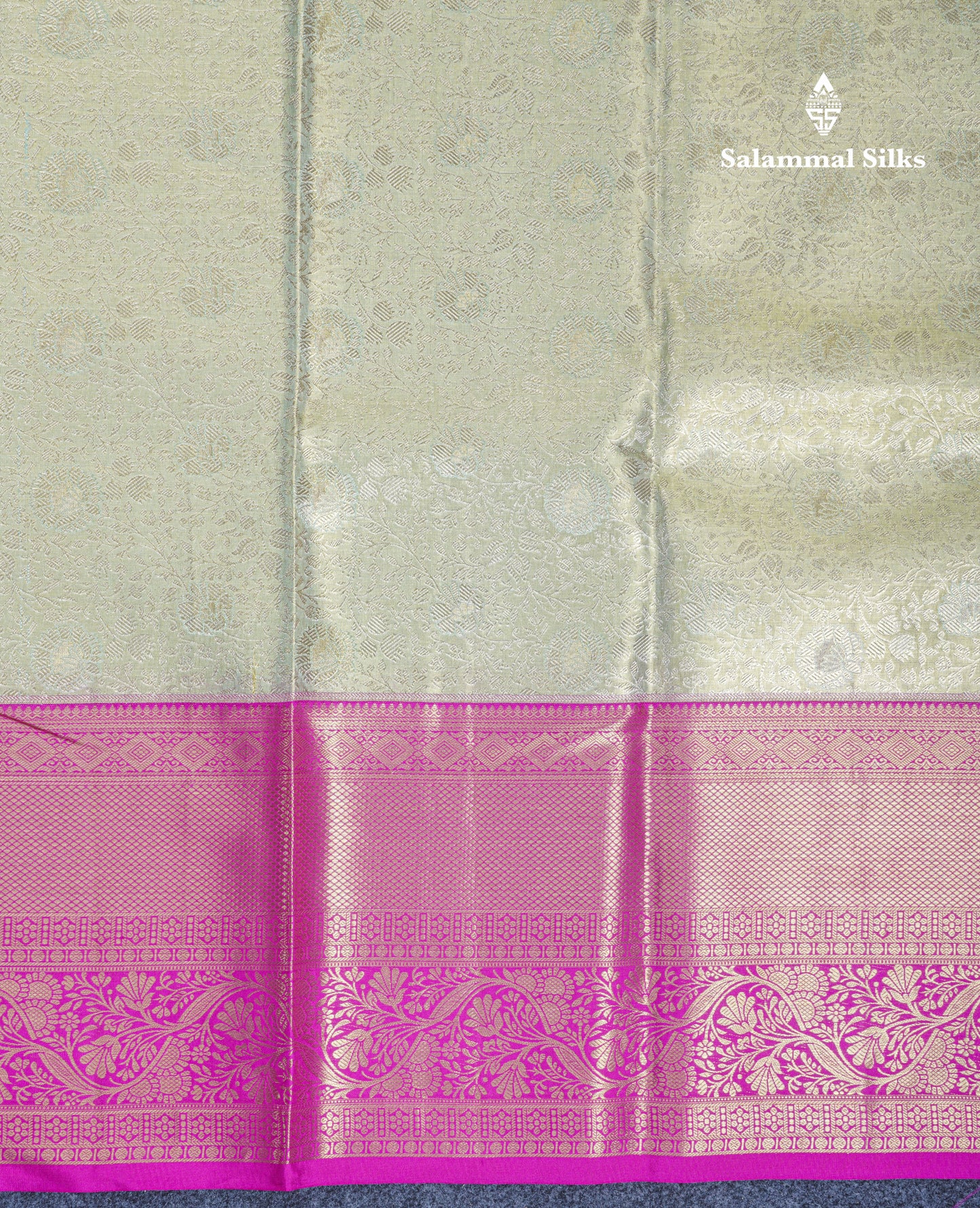 Light Parrot Green Tissue Bridal Pure Kanjivaram Silk Saree With Contrast Magenta Pink Border