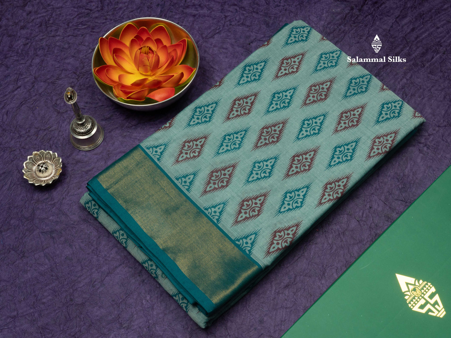 Pastel Blue Colour Printed Pure Cotton Saree With Ribbon Border