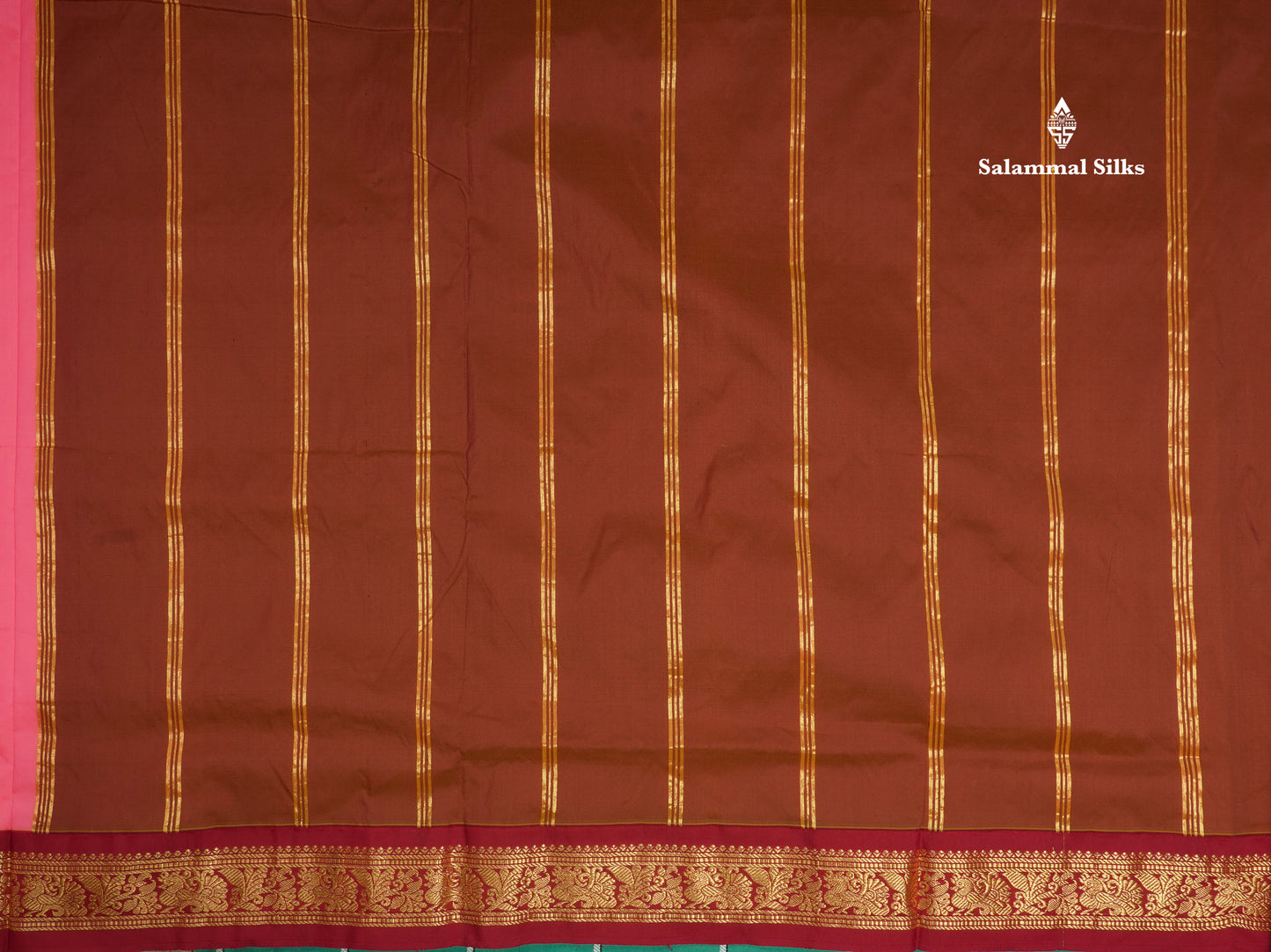 11 Yards Semi Silk Saree Green with Contrast Pink Border