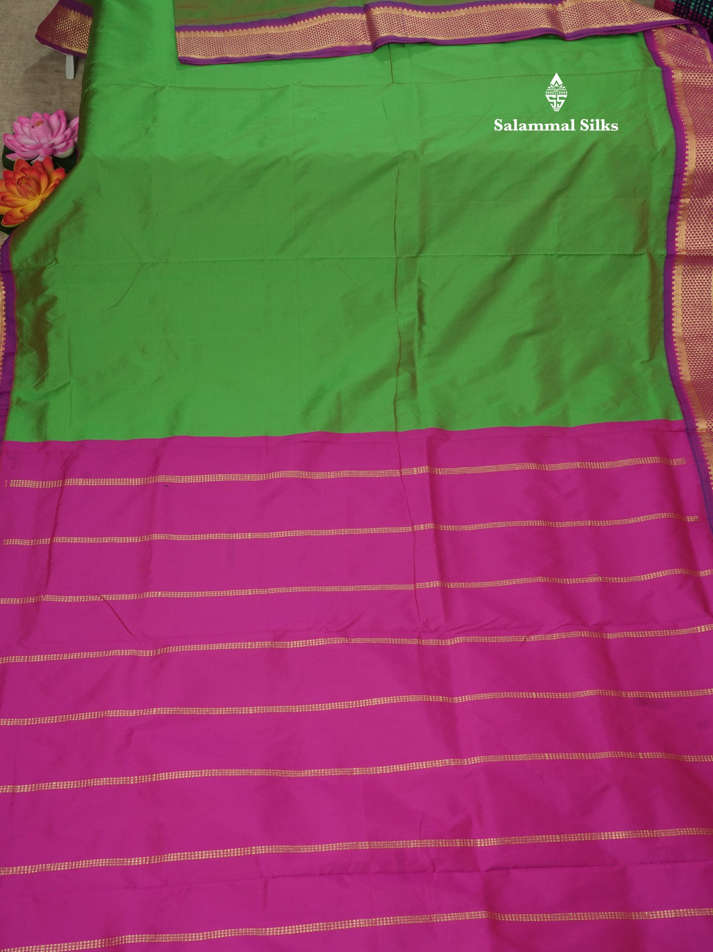 11 Yards Semi Silk Saree Chocolate with Contrast Magenta Border