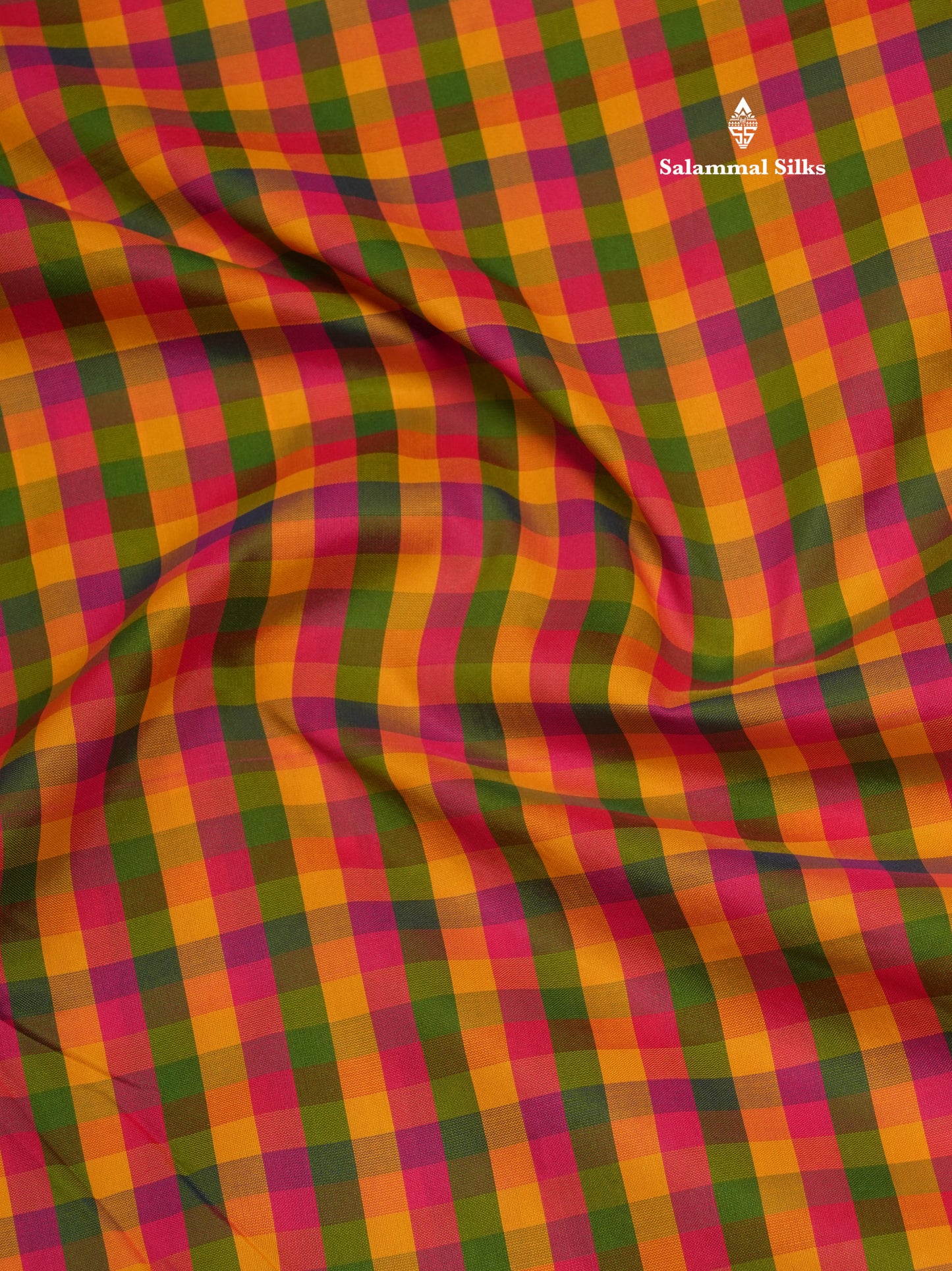 9.5 Yards Semi Silk Saree Multicolour Checks with Contrast Maroon Border
