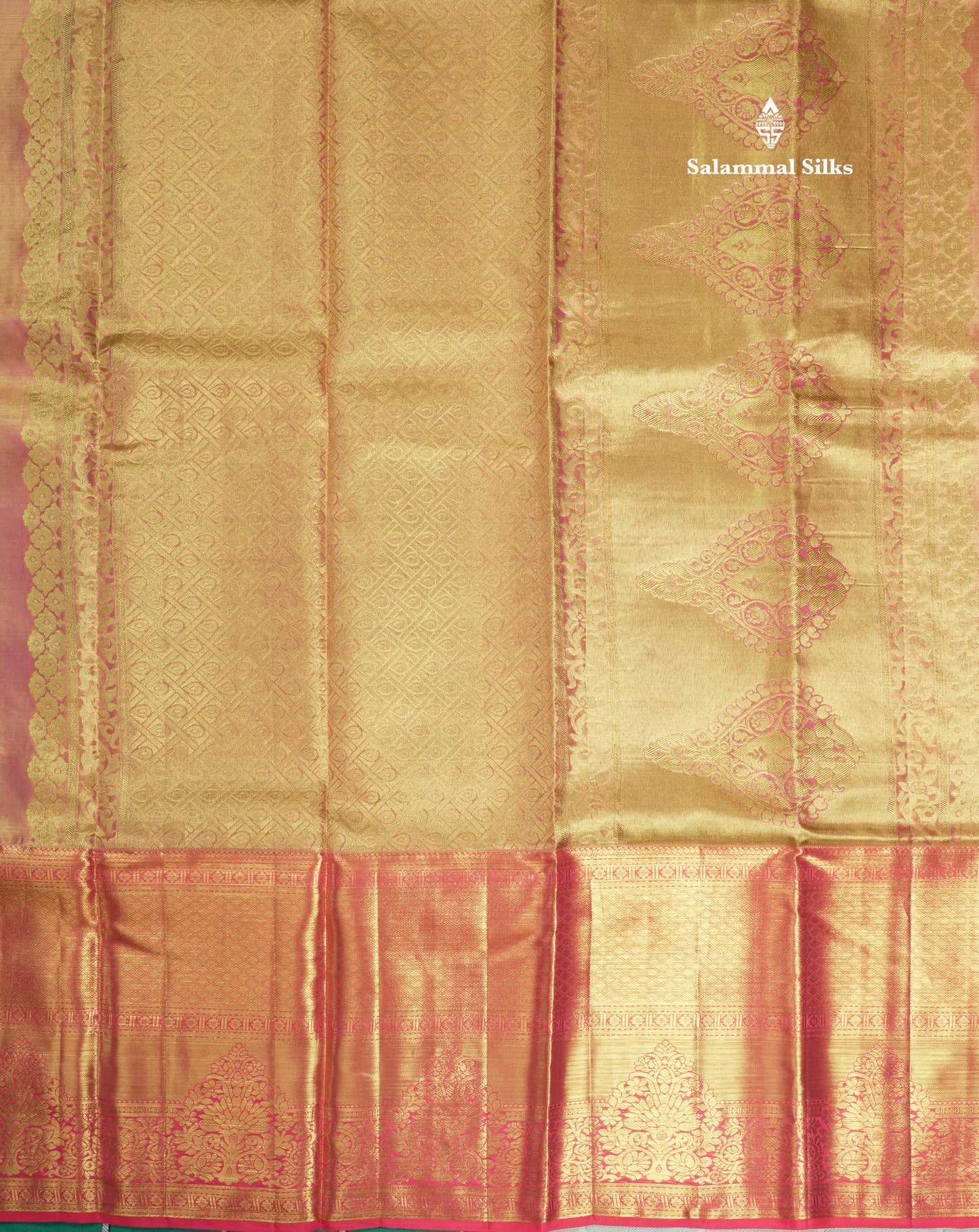 Sea Blue Beautiful Bridal Pure Kanjivaram Silk Saree With Long Pink Border