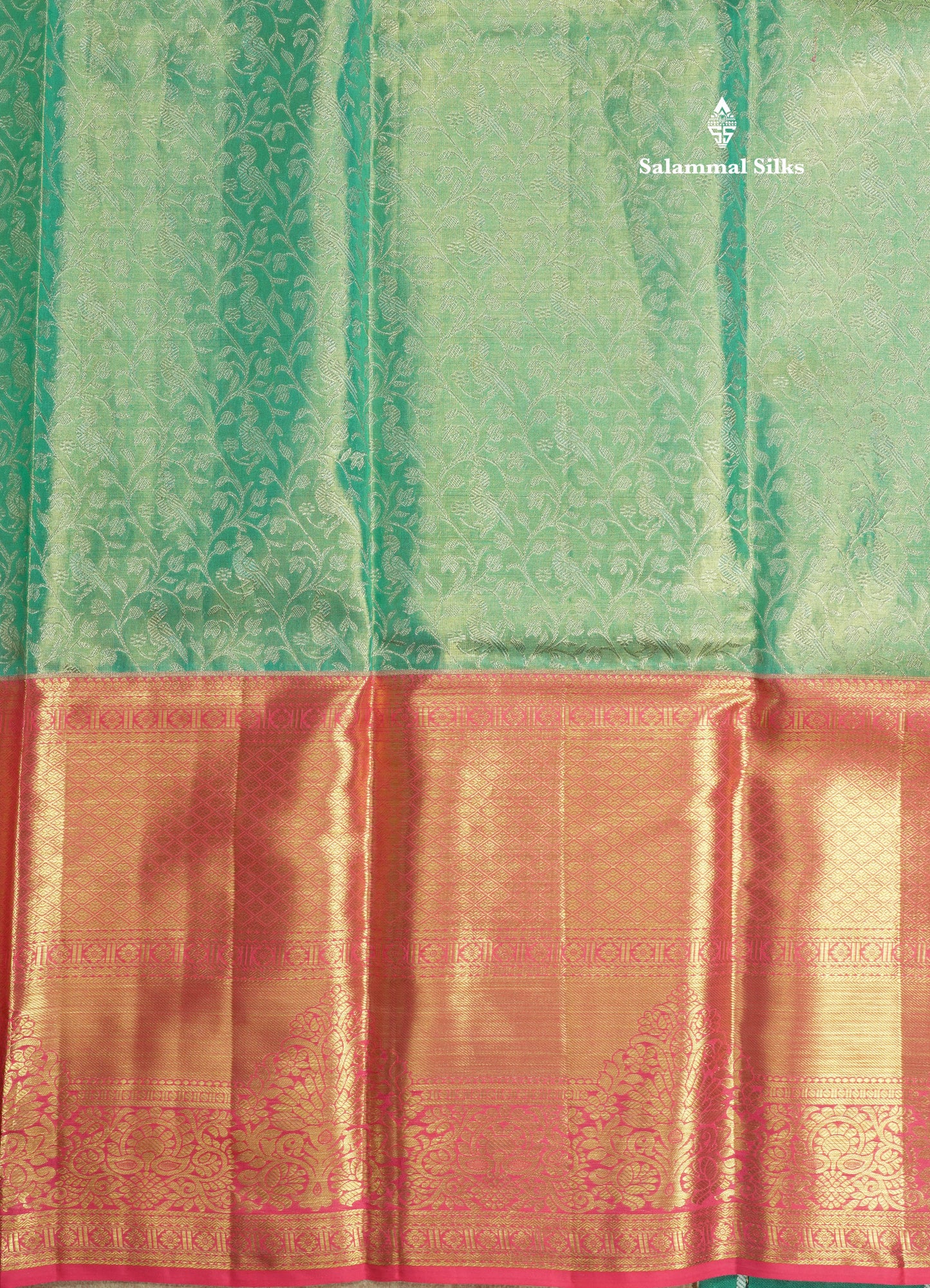Sea Blue Beautiful Bridal Pure Kanjivaram Silk Saree With Long Pink Border