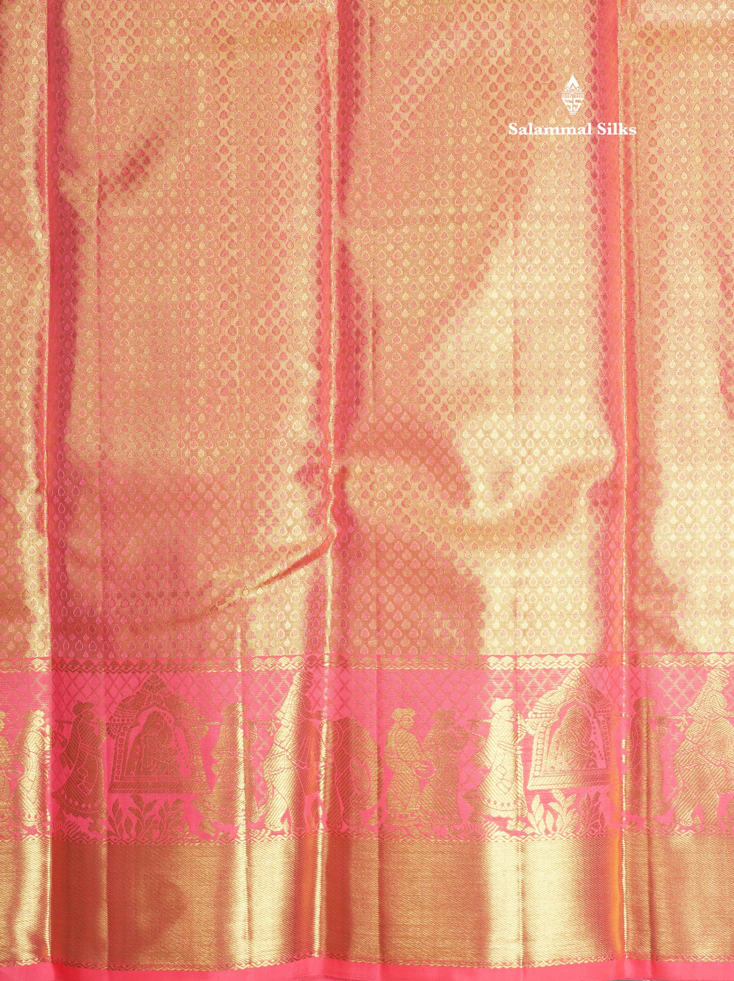 Rexona Grand Wedding Pure Kanjivaram Silk Saree With Dark Peach Traditional Pallakku Border