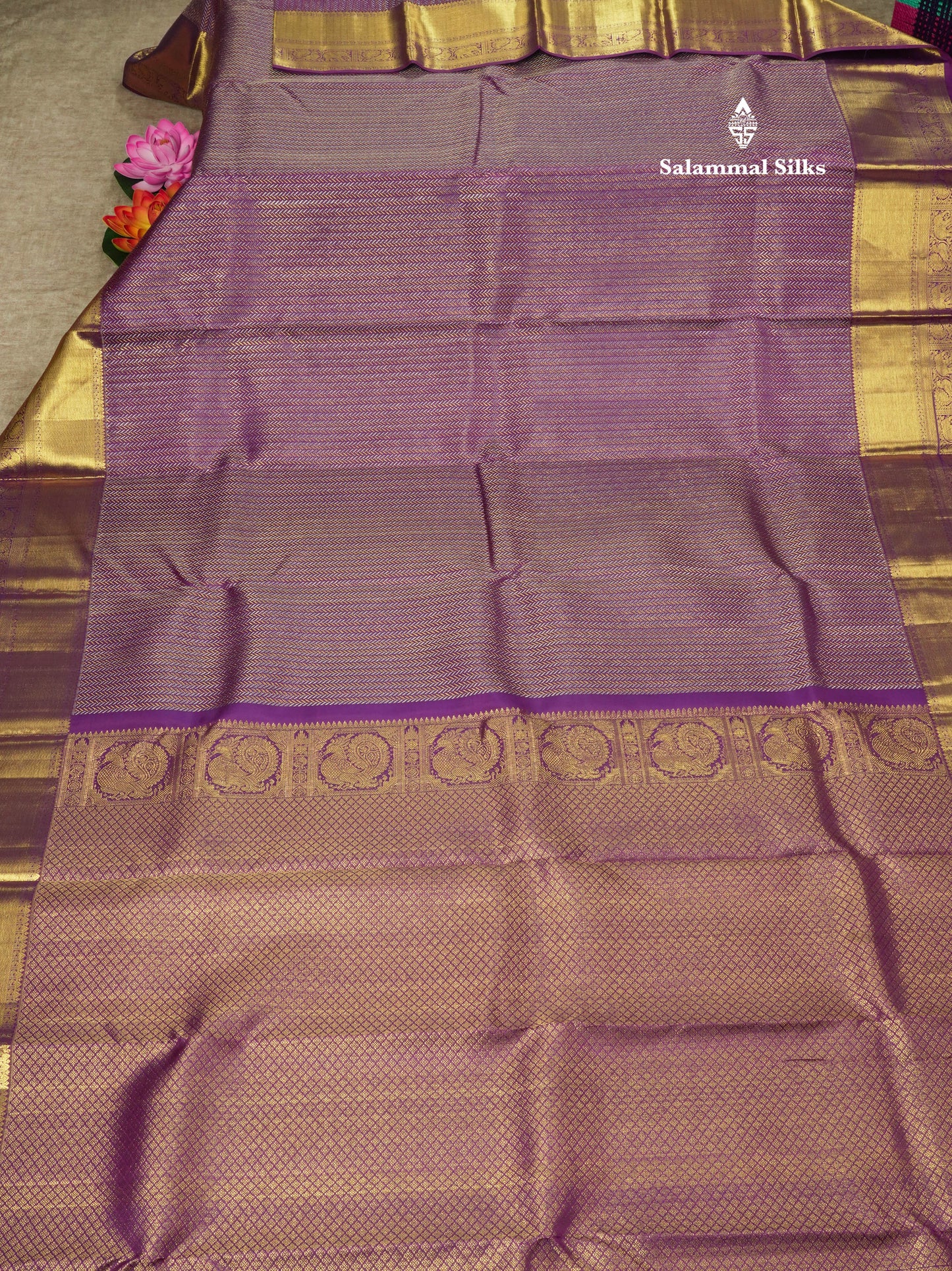 Kanjivaram Violet Grand Wedding Pure Silk Saree With Blouse