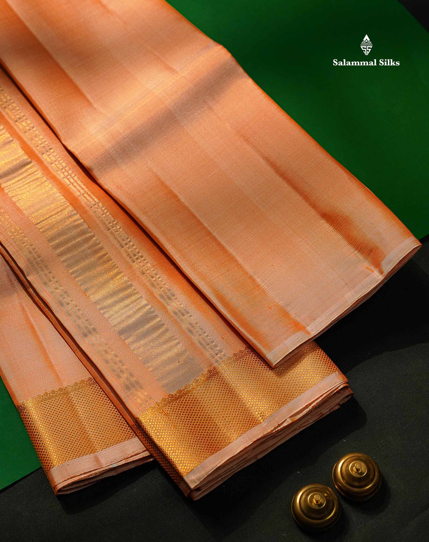 Pure Silk Dhoti With Shirt & Angavastram - Light Orange With Gold Zari Border | 8×4