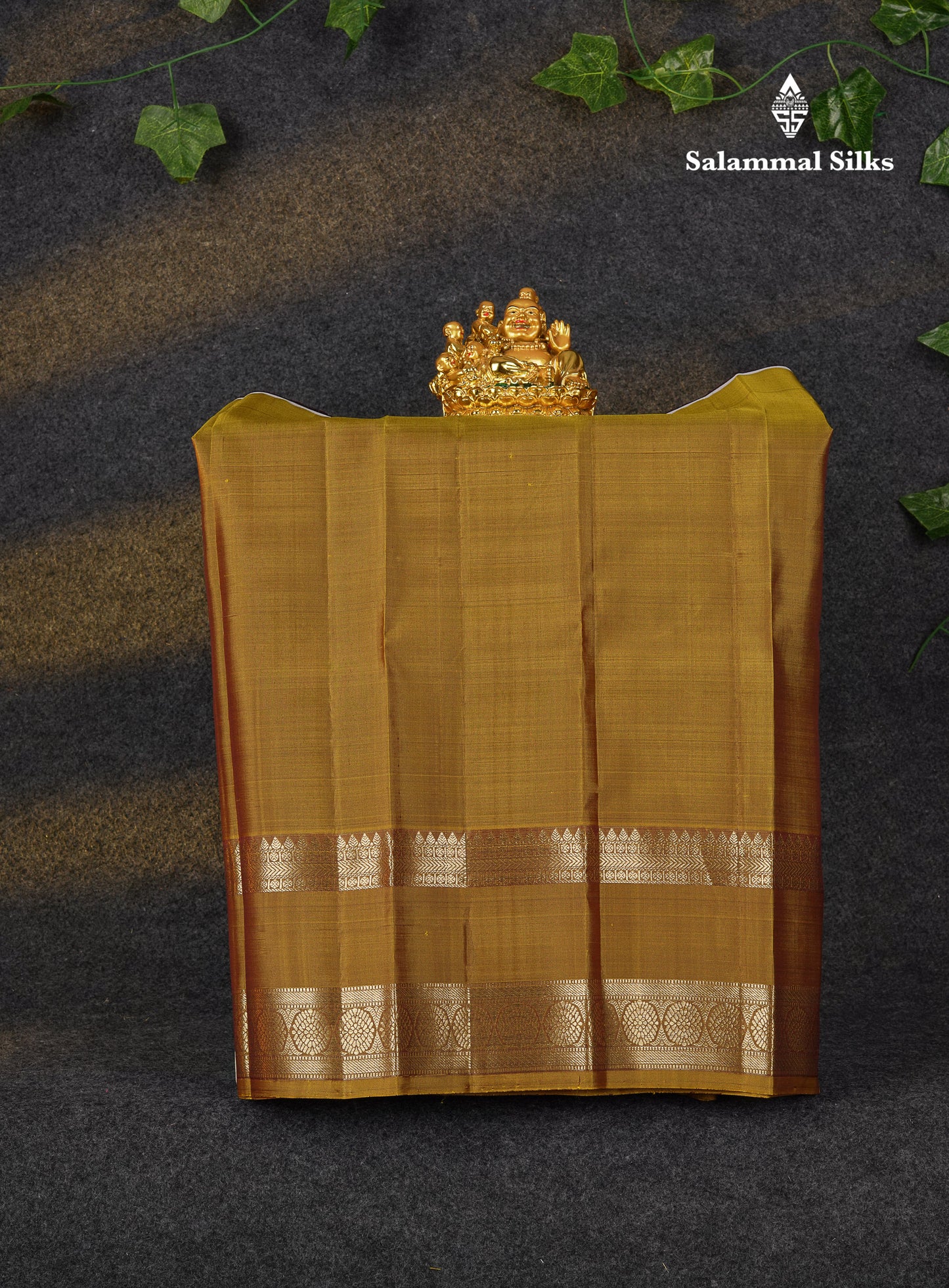 Beautiful Pure Silk Pattu Pavadai (Dark Brown) With Contrast Olive Mustard Yellow Blouse 18"