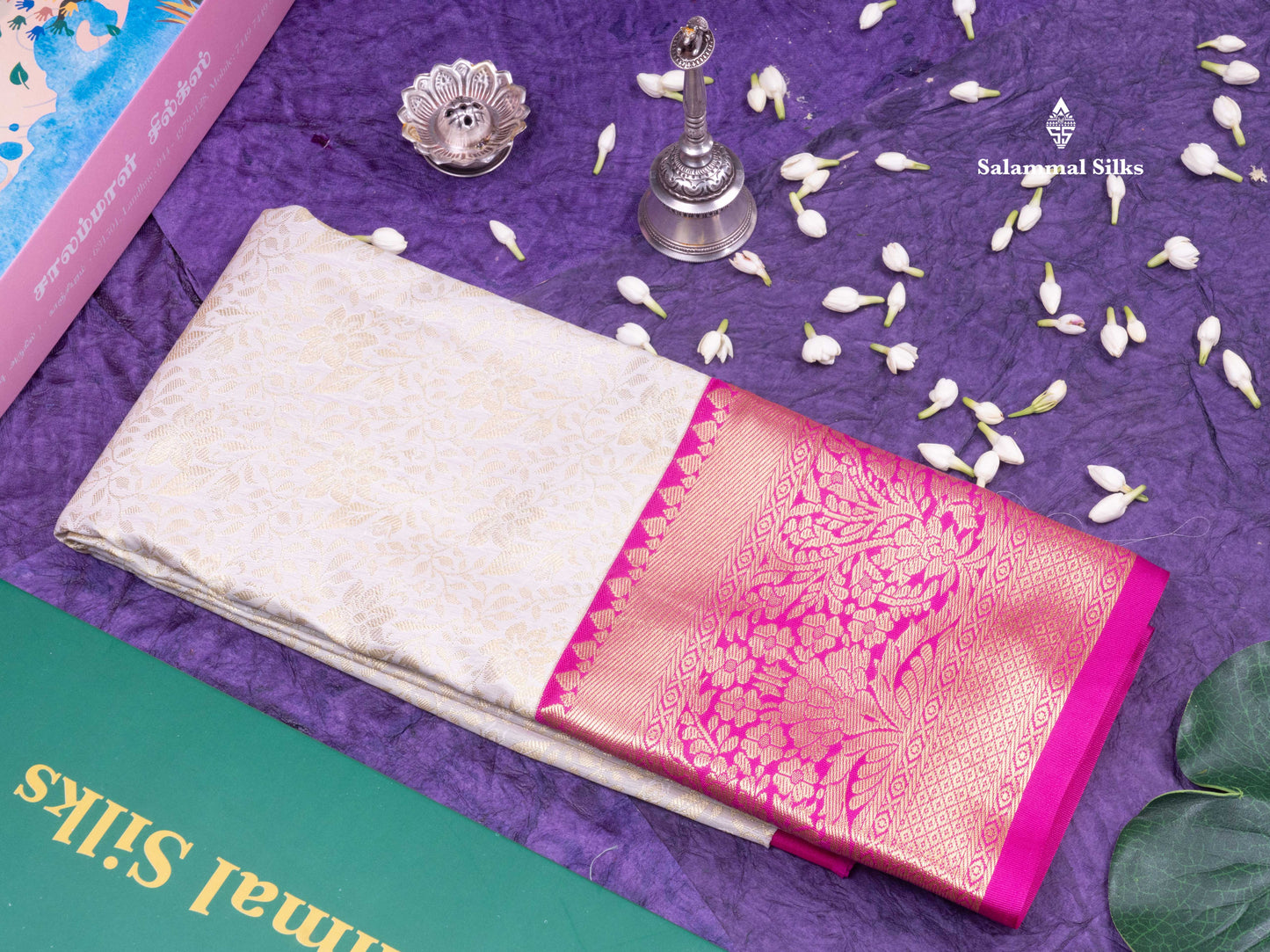 Semi Silk Pattu Pavadai (Half White)with Pink colour Blouse 27"