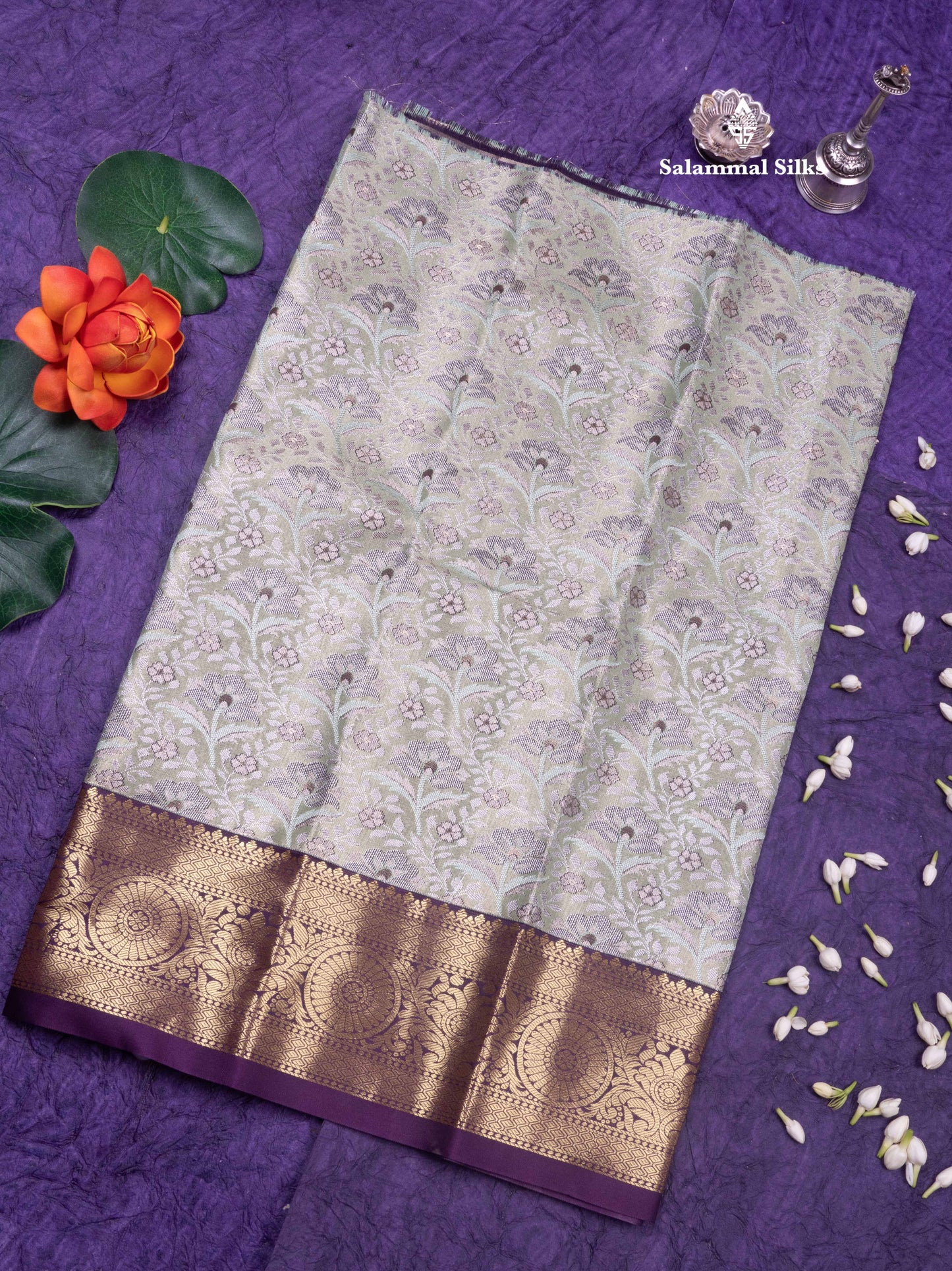 Semi Silk Pattu Pavadai (Elaichi Green) with Brown Colour Blouse 18"