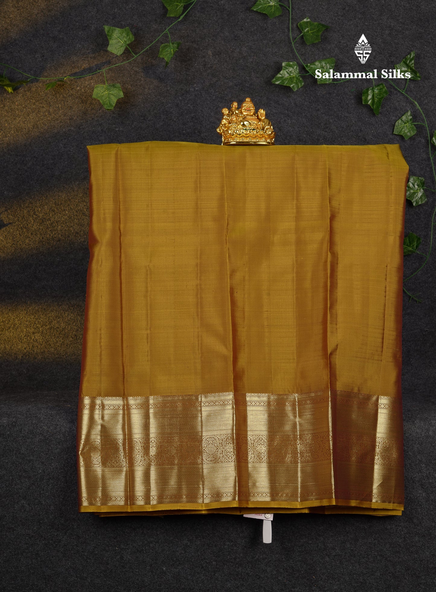 Beautiful Pure Silk Pattu Pavadai Checks With Butta (Bottle Green) With Contrast Olive Mustard Yellow Blouse 36"