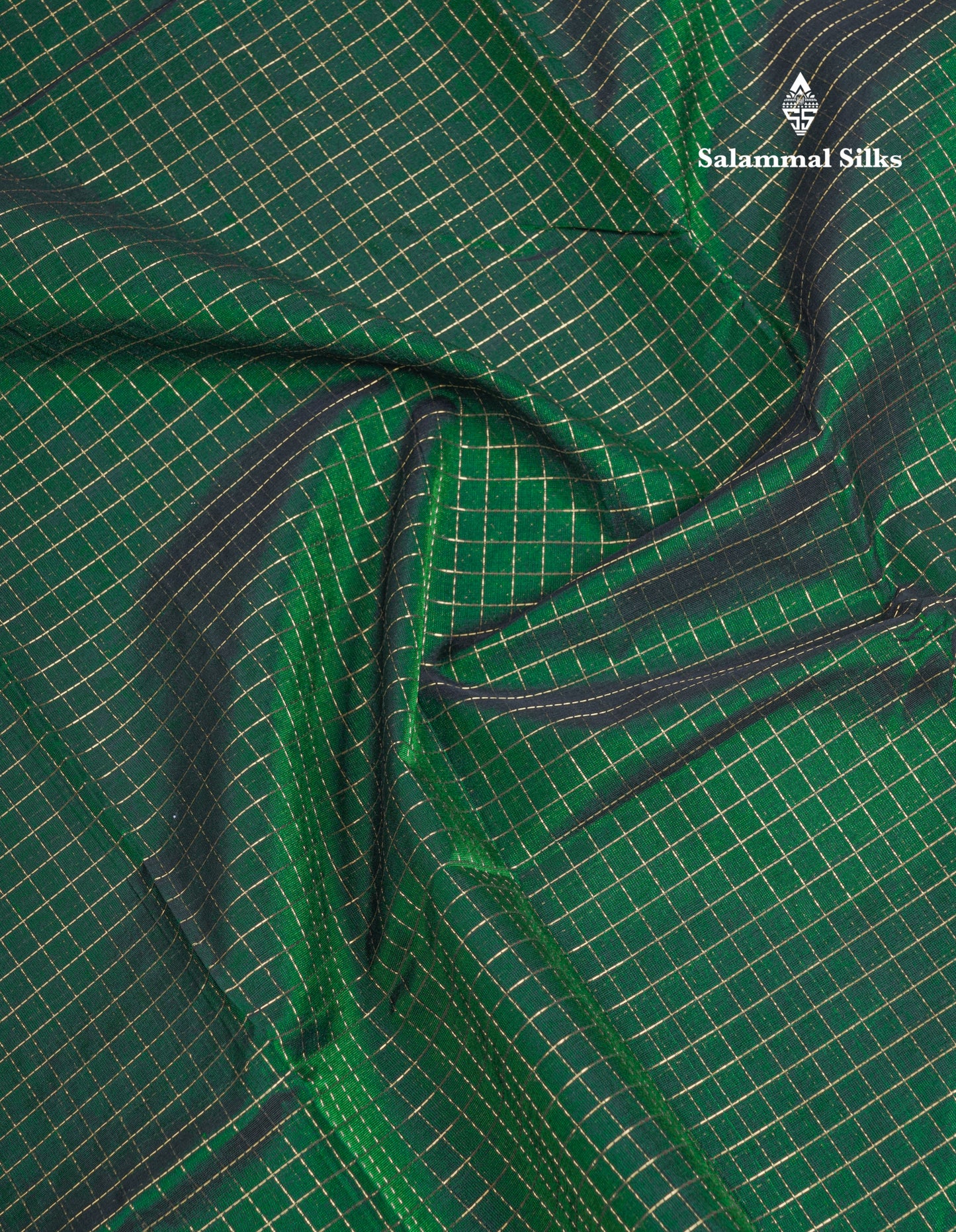 Bottle Green Zari Small Checks Pure Silk Cotton Saree With Traditional Rettapet Border