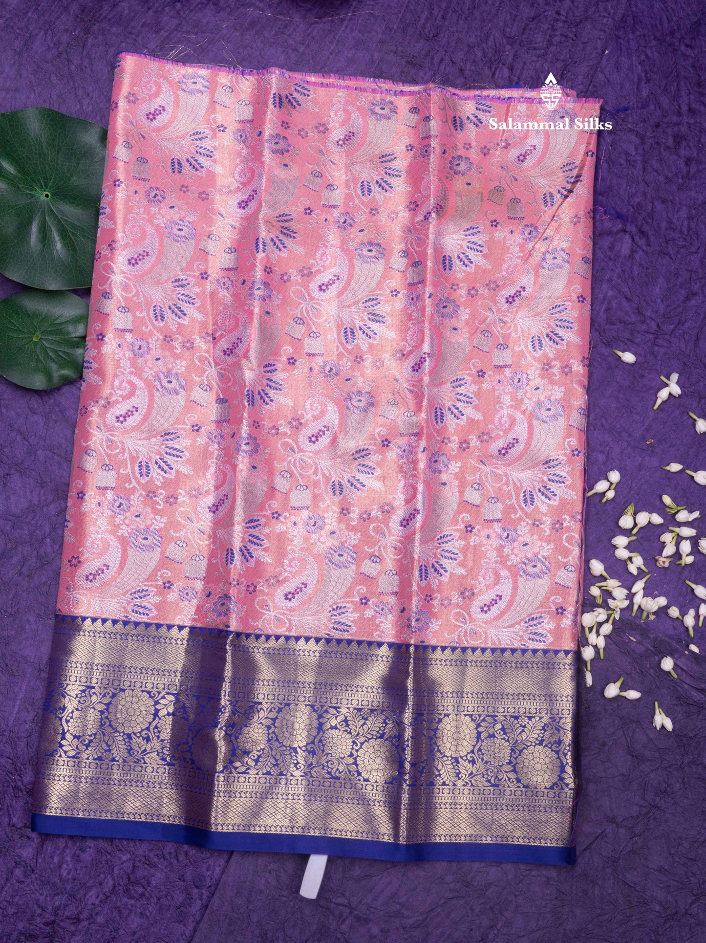 Semi Silk Pattu Pavadai (Baby Pink) with Violet colour Blouse 27"