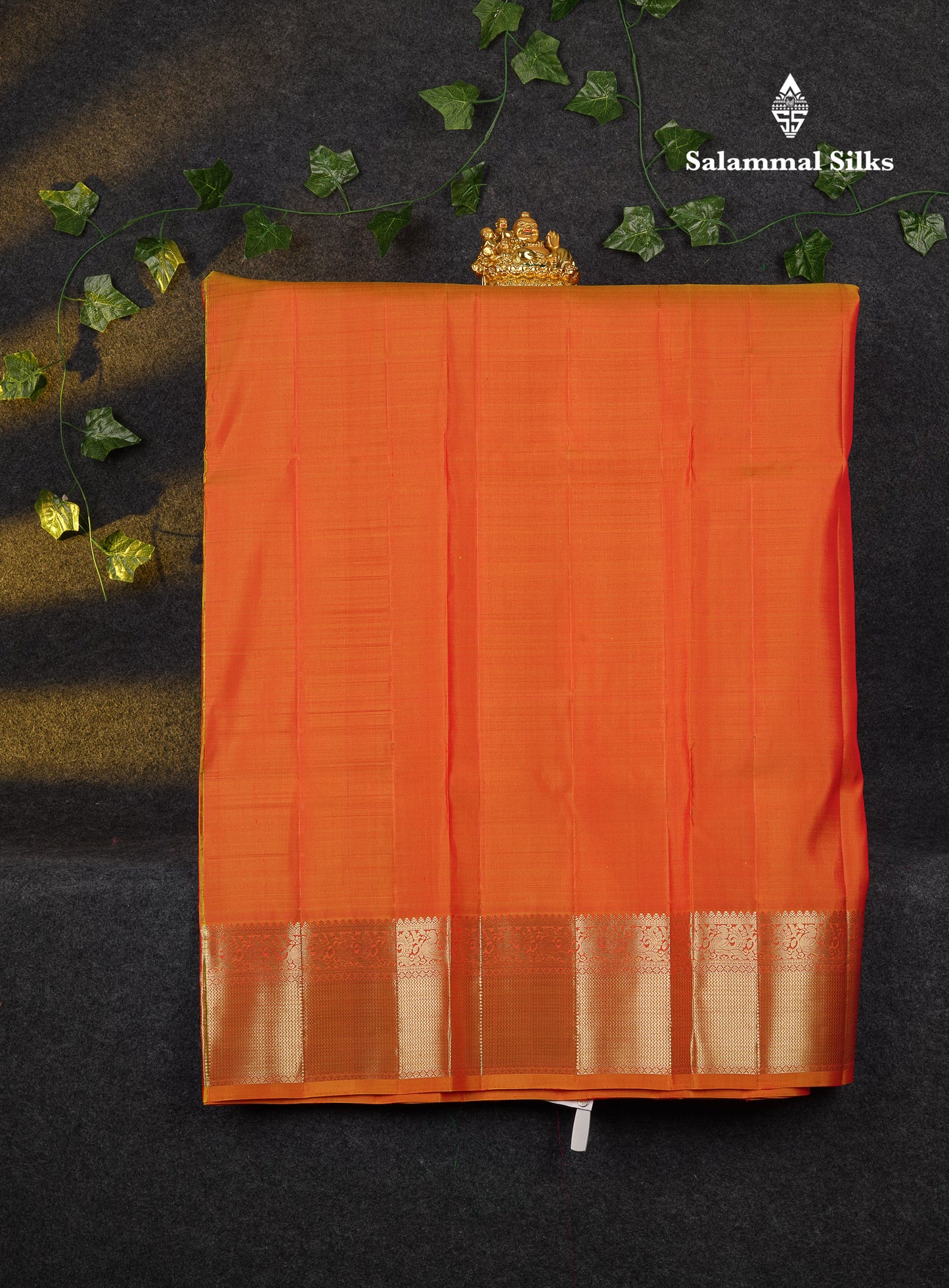 Beautiful Pure Silk Pattu Pavadai (Vadamalli) With Contrast Light Orange Blouse 45"