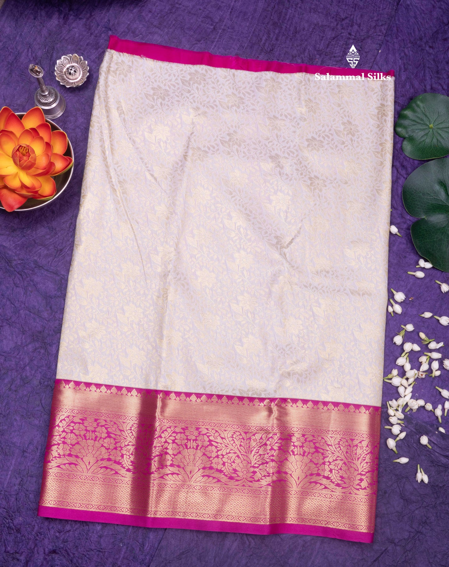 Semi Silk Pattu Pavadai (Half White)with Pink colour Blouse 27"