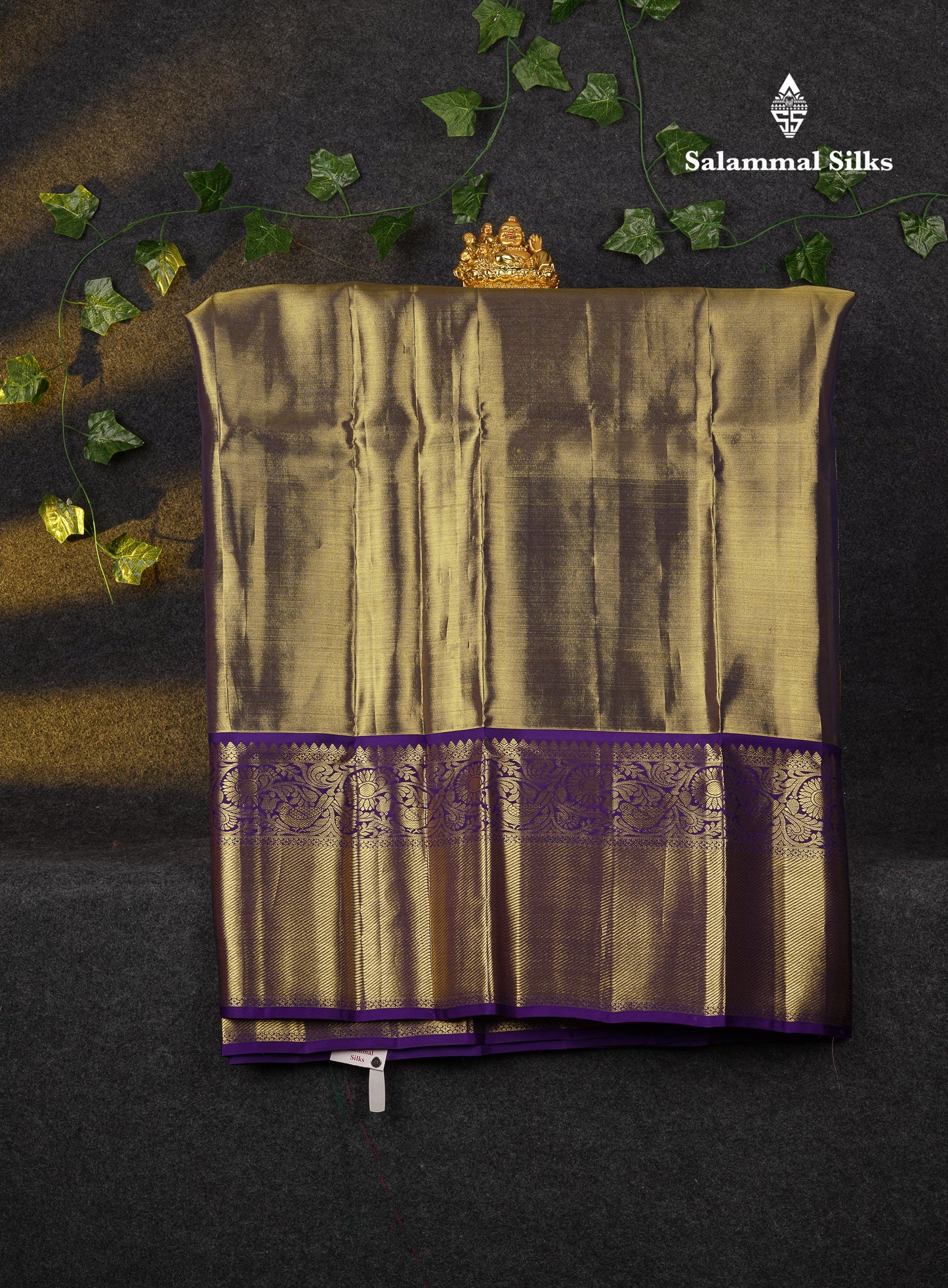 Beautiful Pure Silk Pattu Pavadai Tissue (Gold) With Contrast Navy Blue Blouse 45"