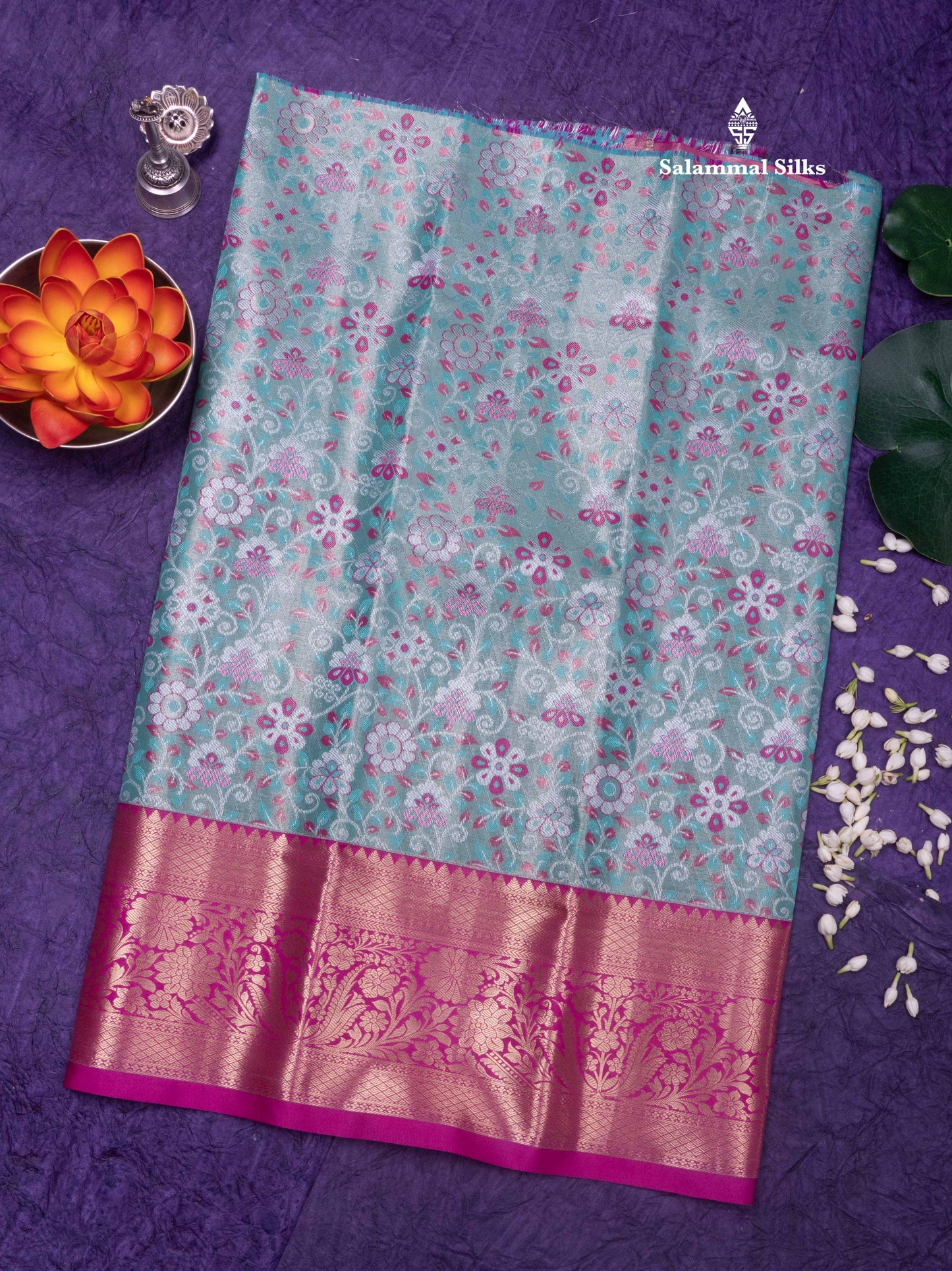 Semi Silk Pattu Pavadai (Rexona Green) with Pink colour Blouse 27"