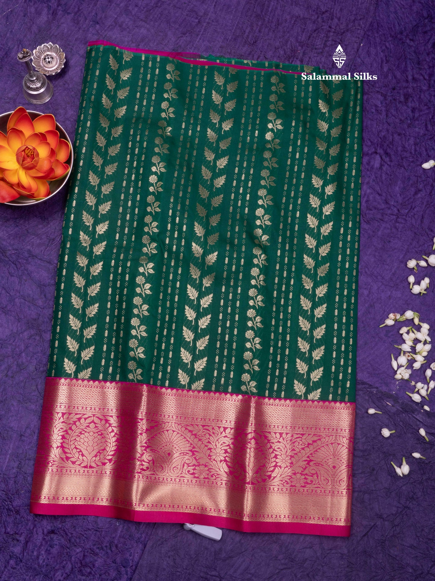 Semi Silk Pattu Pavadai (Green)with Pink colour Blouse 27"