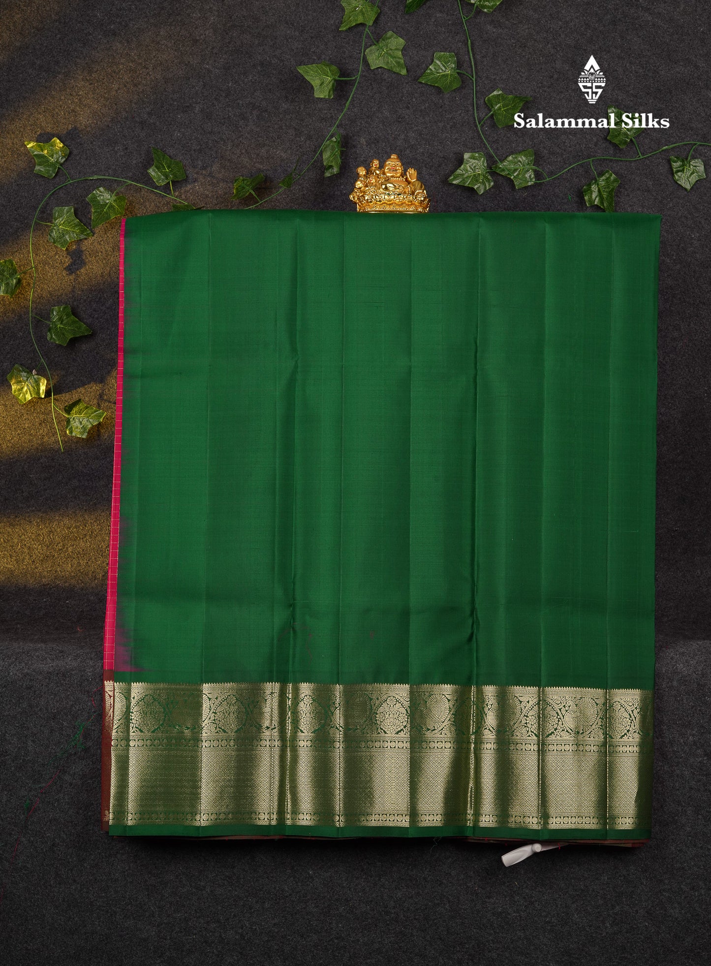 Beautiful Pure Silk Pattu Pavadai Checks With Butta (Pink) With Contrast Bottle Green Blouse 45"