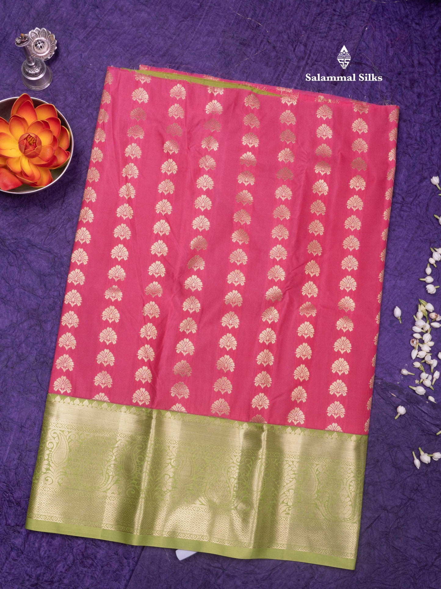 Semi Silk Pattu Pavadai (Light Pink) with Parrot Green colour Blouse 27"
