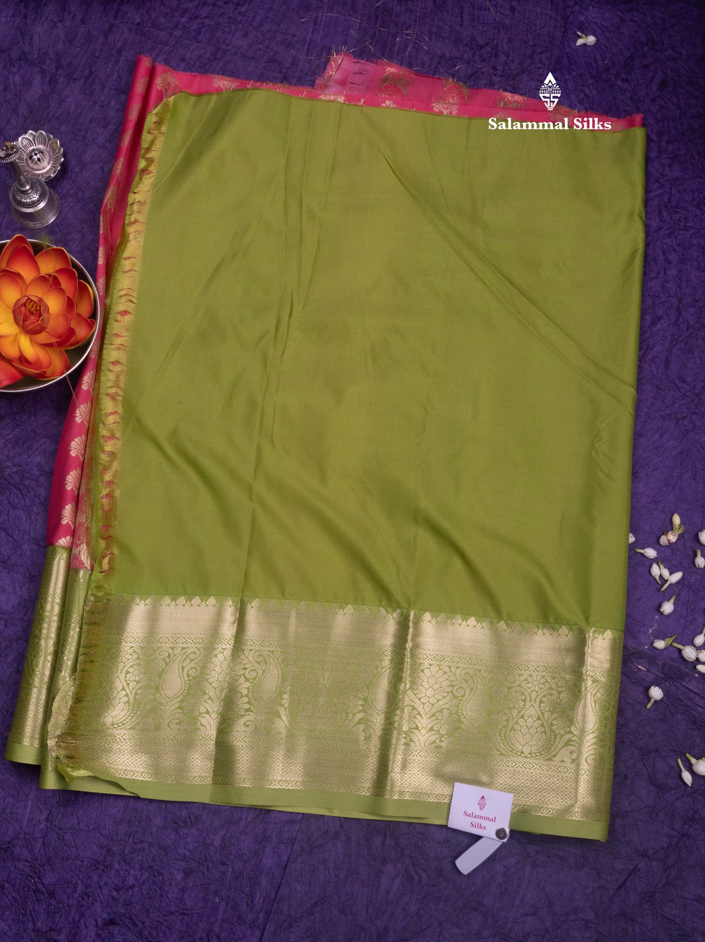 Semi Silk Pattu Pavadai (Light Pink) with Parrot Green colour Blouse 27"