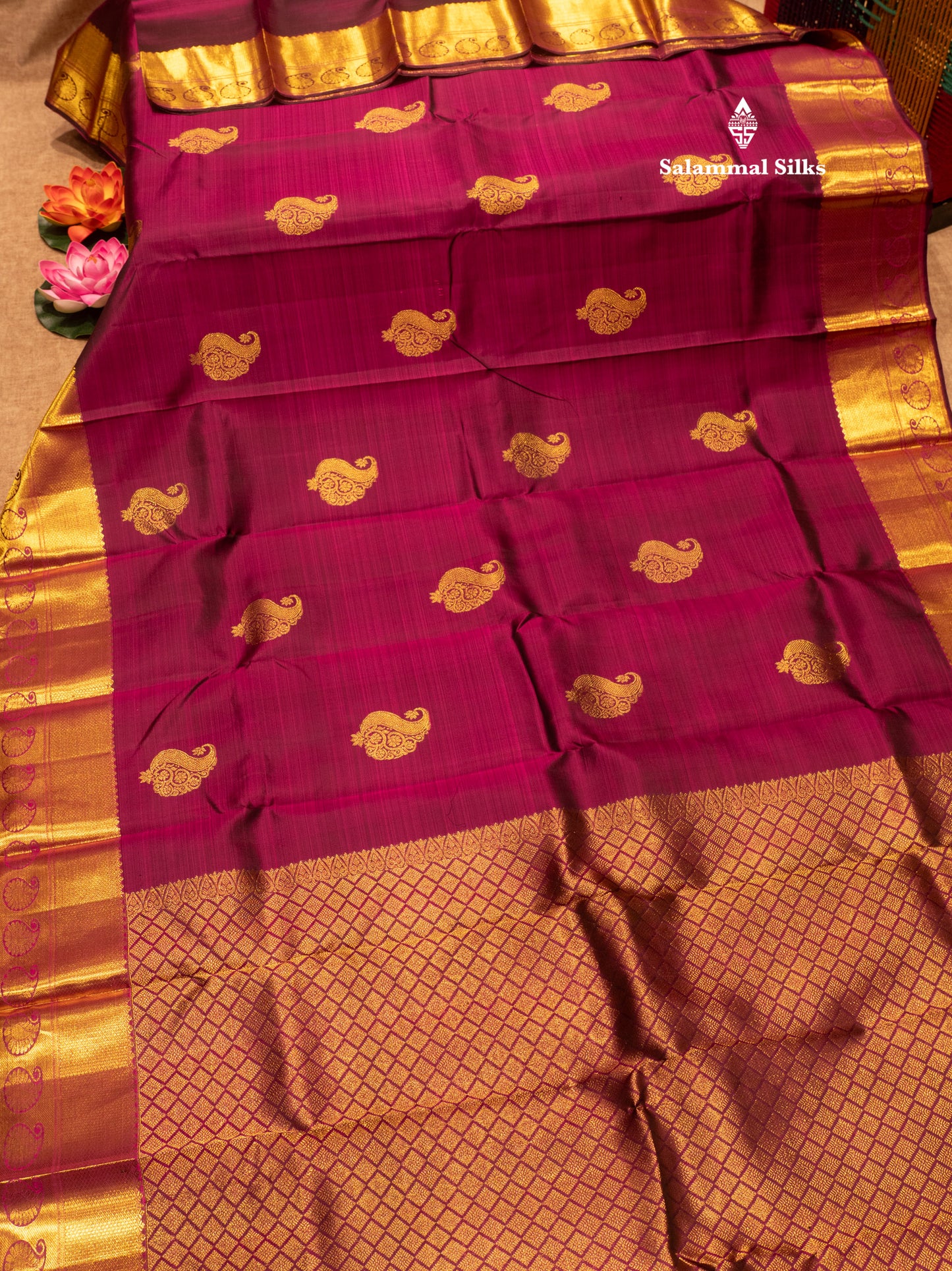 Kanjivaram Beautiful Magenta Pure Silk Saree With Gold Zari Border