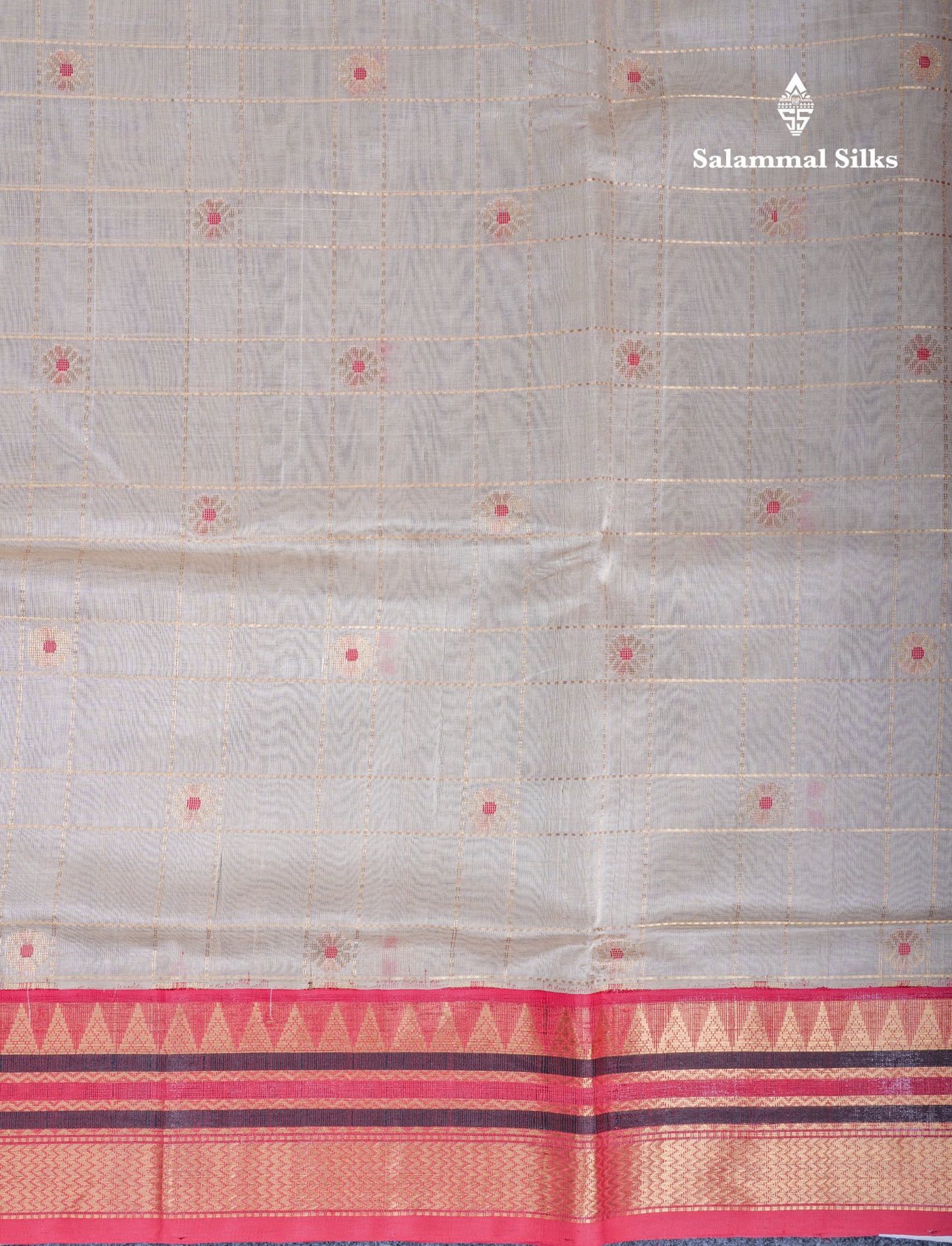 Cream Sandal Pure Silk Cotton Saree With Contrast Reddish Maroon Blouse