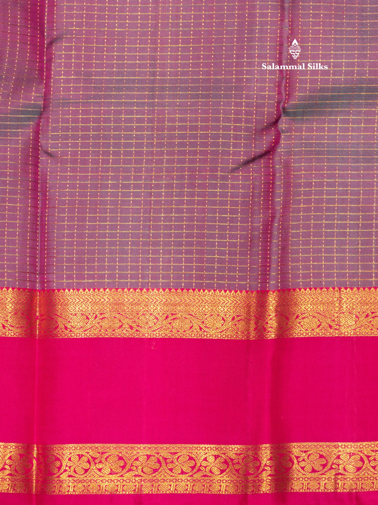 Kanjivaram Beautiful Dualtone Greenish Pink Checks Pure Silk Saree With Pink Gap Border