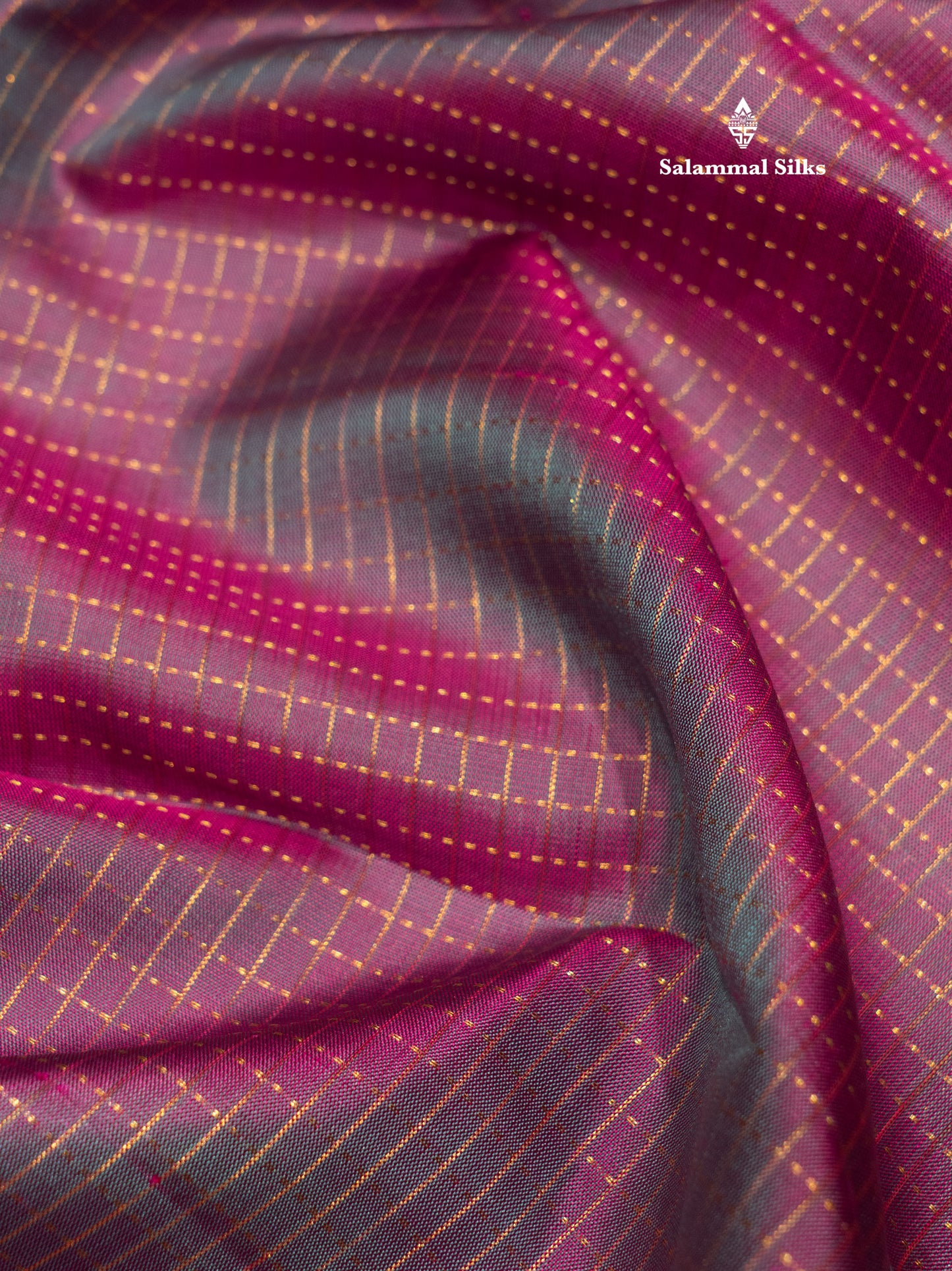 Kanjivaram Beautiful Dualtone Greenish Pink Checks Pure Silk Saree With Pink Gap Border
