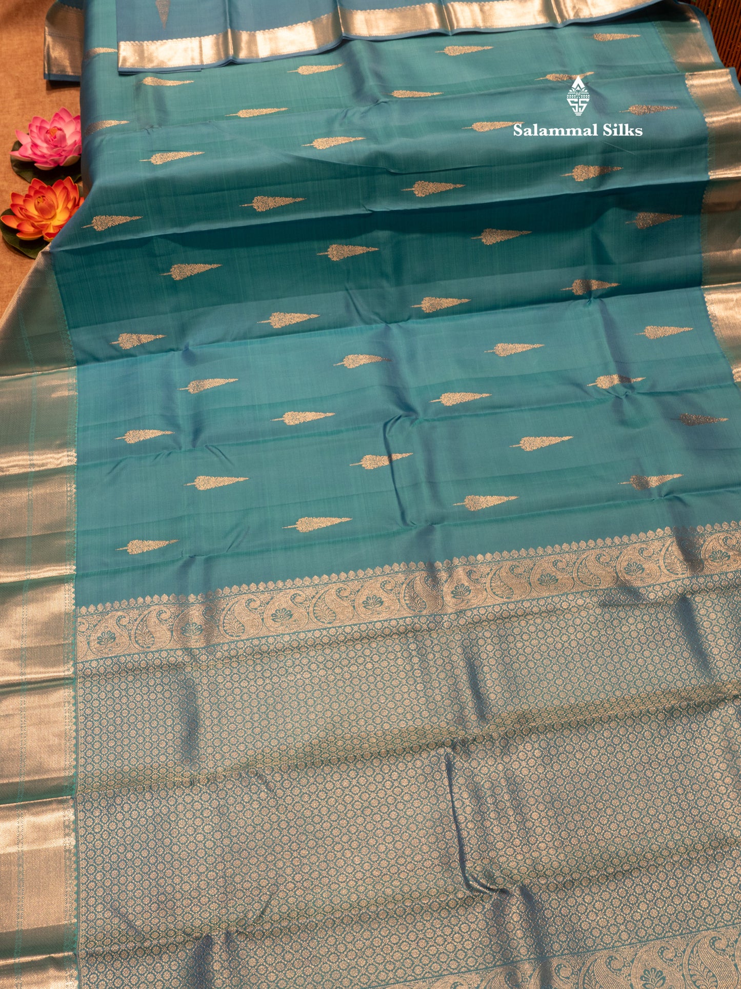 Kanjivaram Beautiful Light Anandha Blue Pure Silk Saree With Silver Zari Border