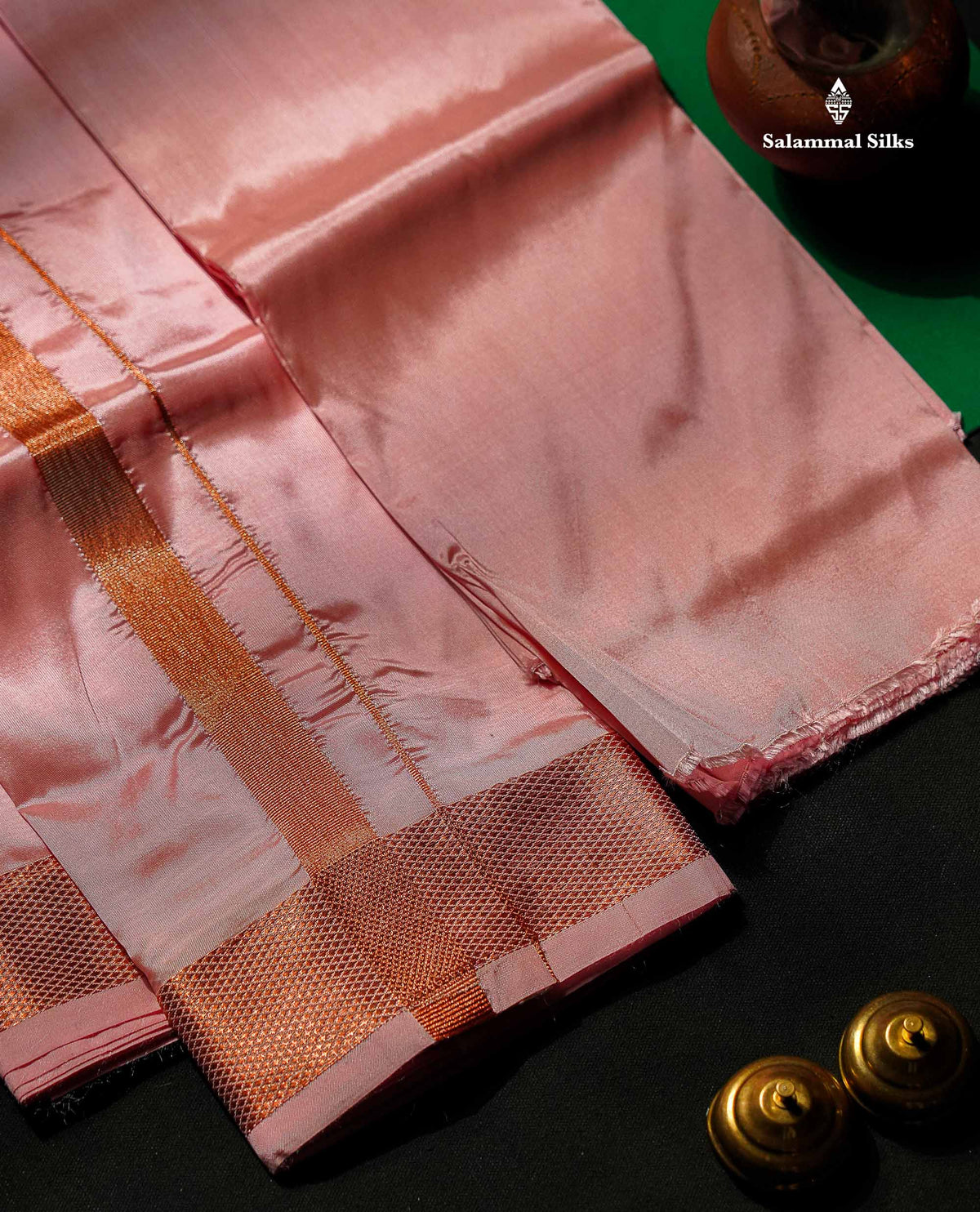 Light Pink Asha Mix Dhoti (8x4) Angavastram & Shirt (2.50M) with Copper Zari Border