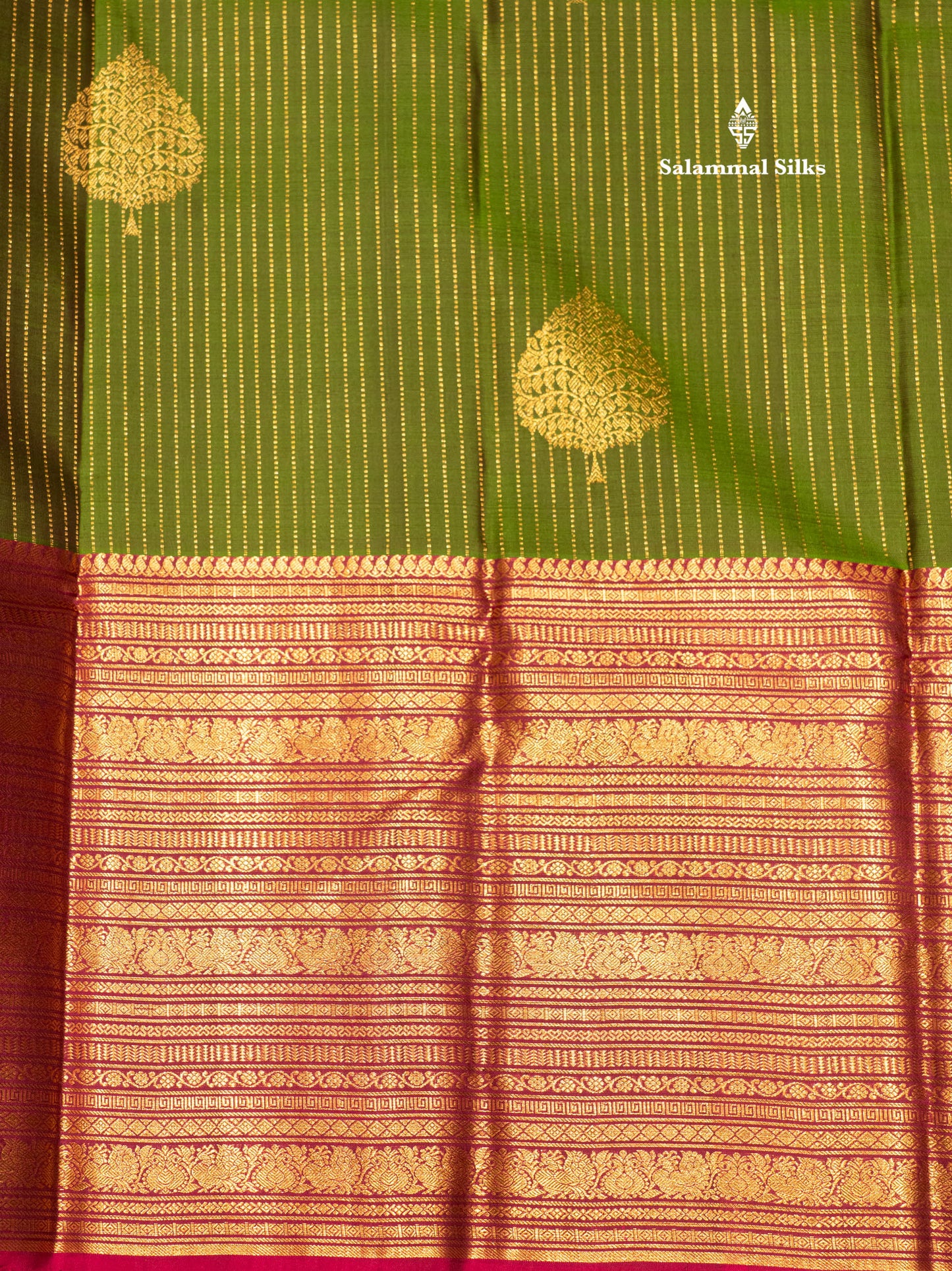 Kanjivaram Beautiful Green Pure Silk Saree With Arakku Colour Long Border