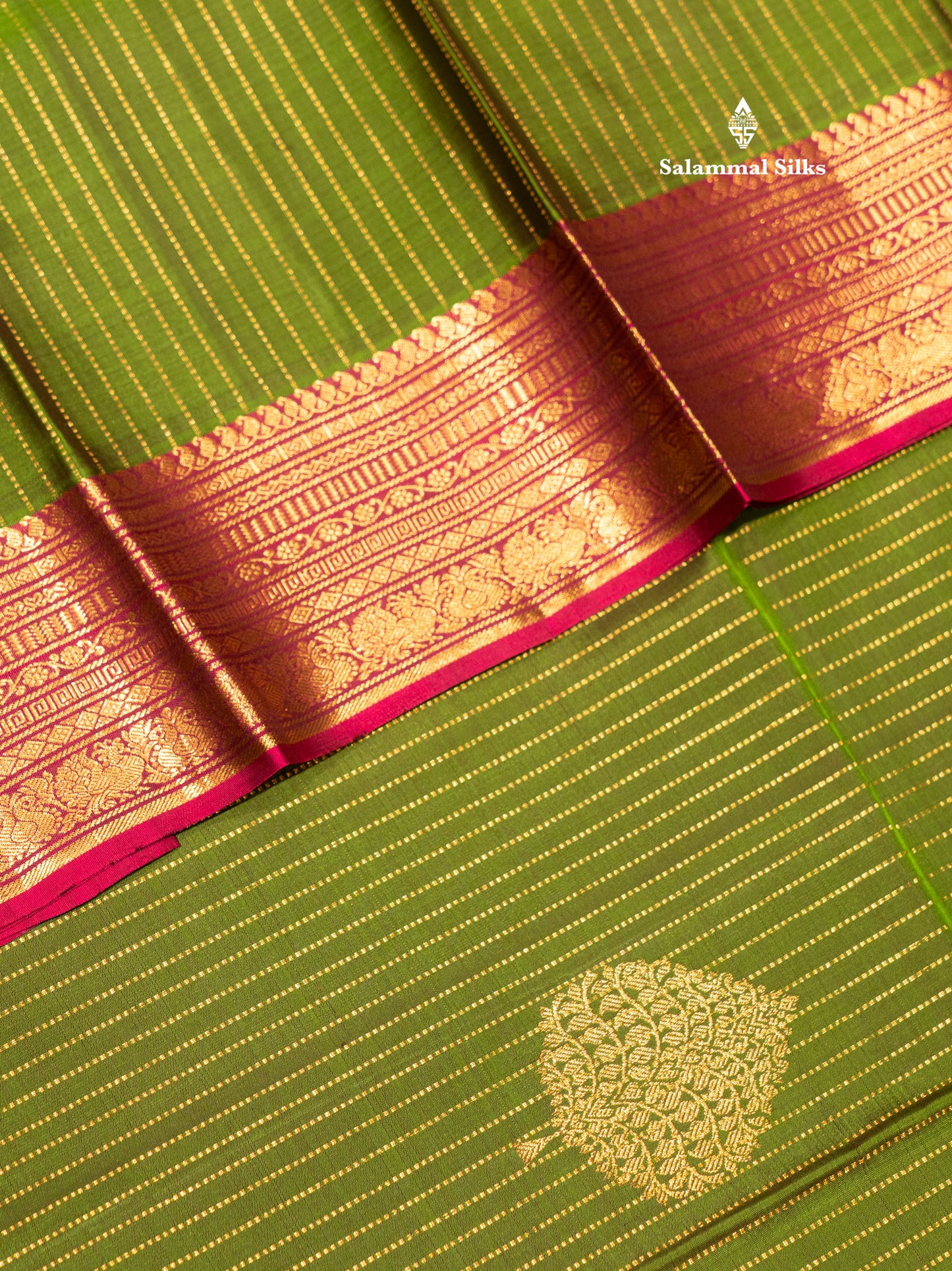 Kanjivaram Beautiful Green Pure Silk Saree With Arakku Colour Long Border