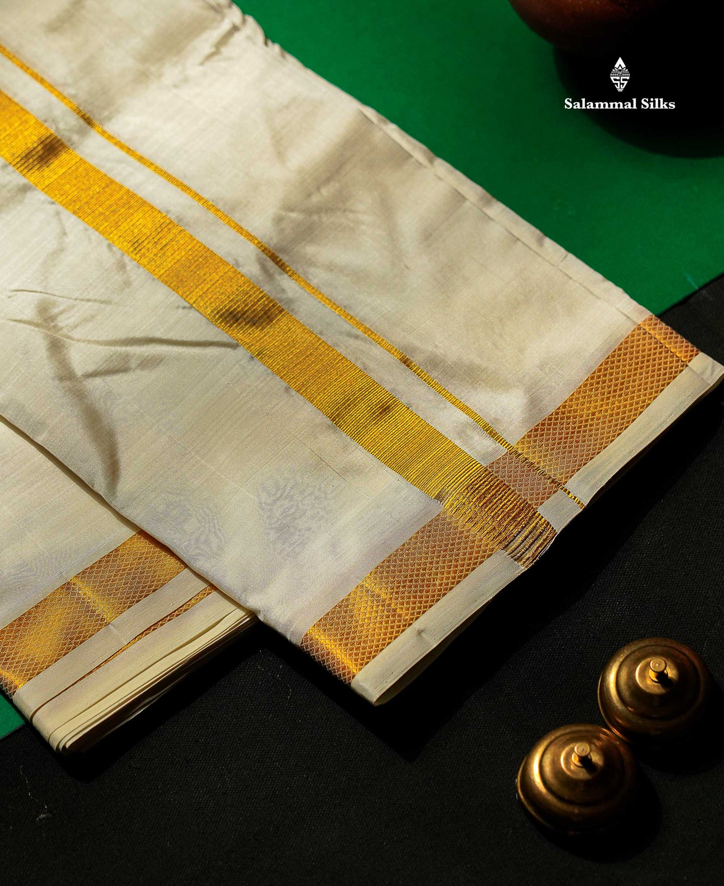 Pure Mix Dhoti - Cream White With Gold Zari Border | 8 Muzham