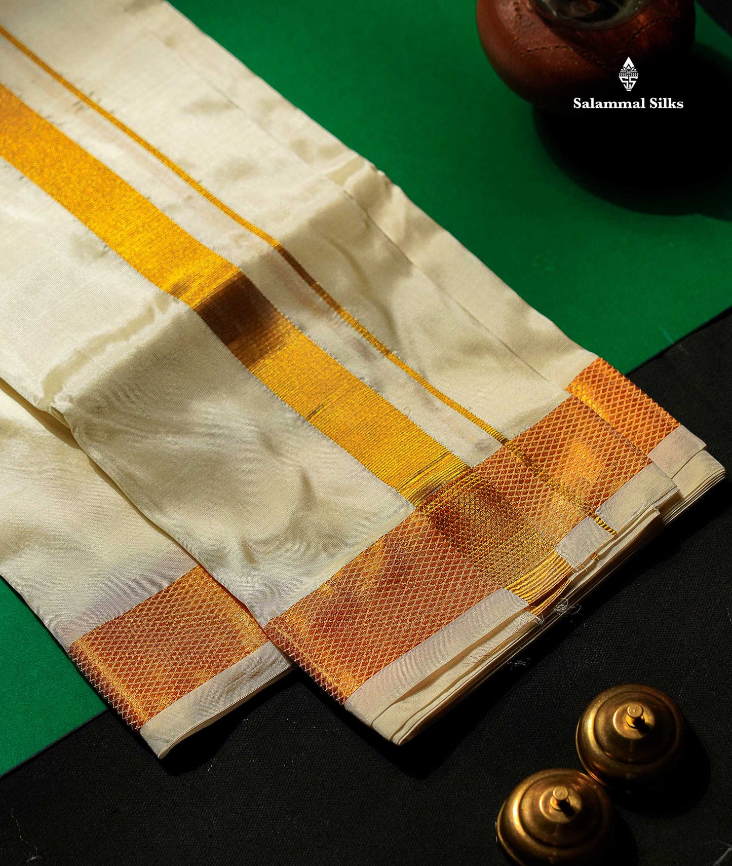 Asha Mix Dhoti - Cream White With Gold Zari Border | 8 Muzham