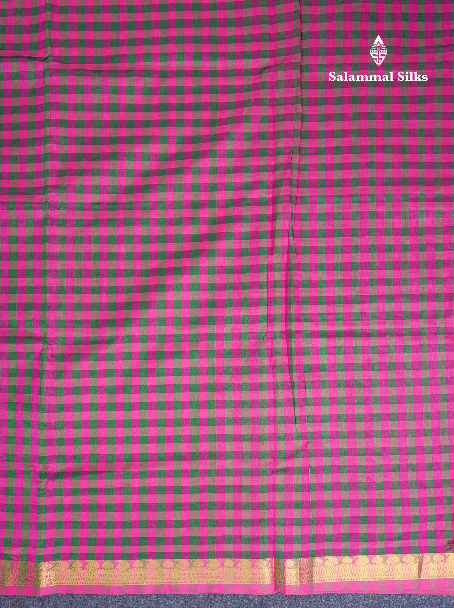 Bottle Green Plain Pure Silk Cotton Saree With Contrast Paalum Pazham Checks Blouse