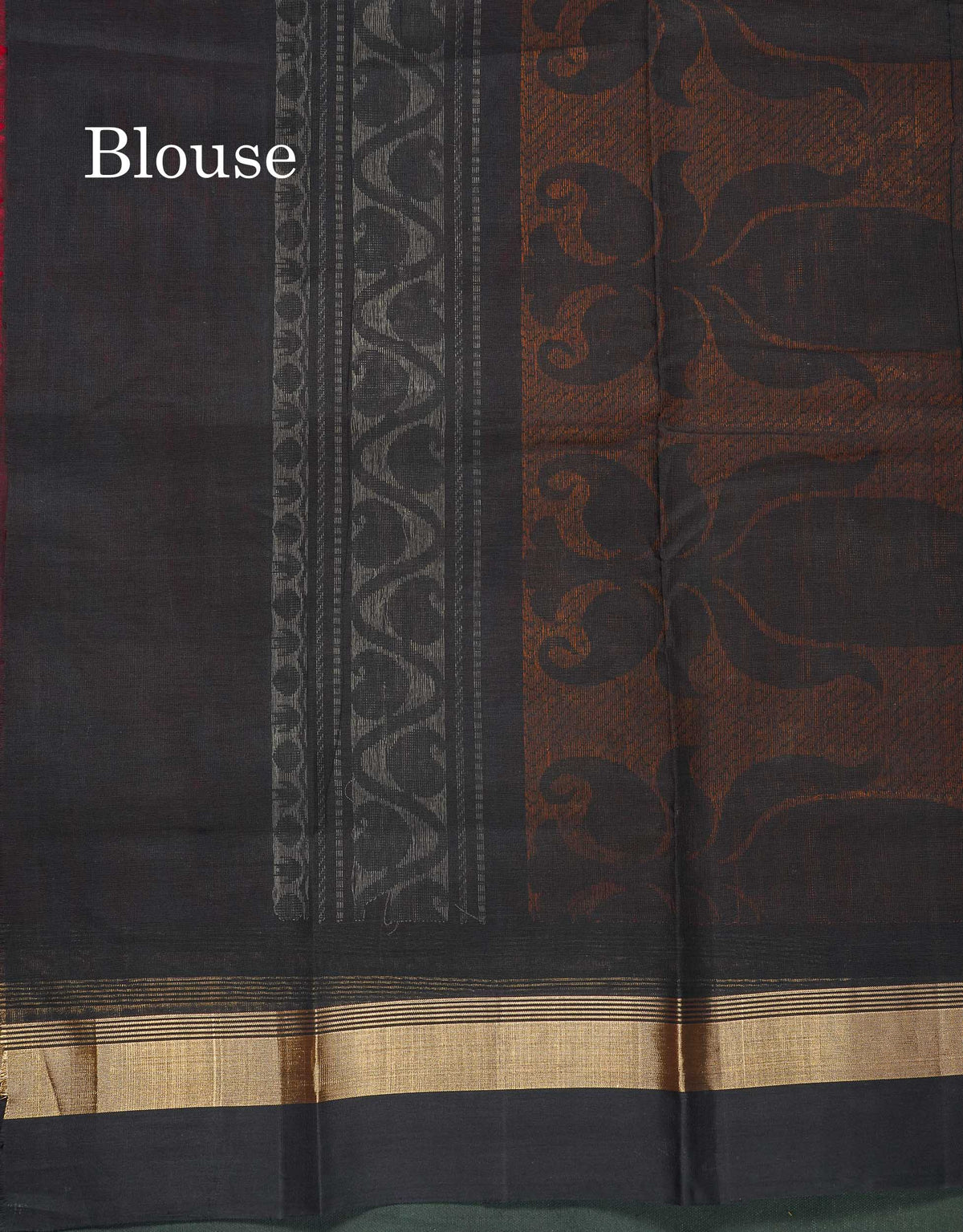 Handloom Pure Cotton Saree - Dual Tone Red Colour Body With Contrast Black Blouse