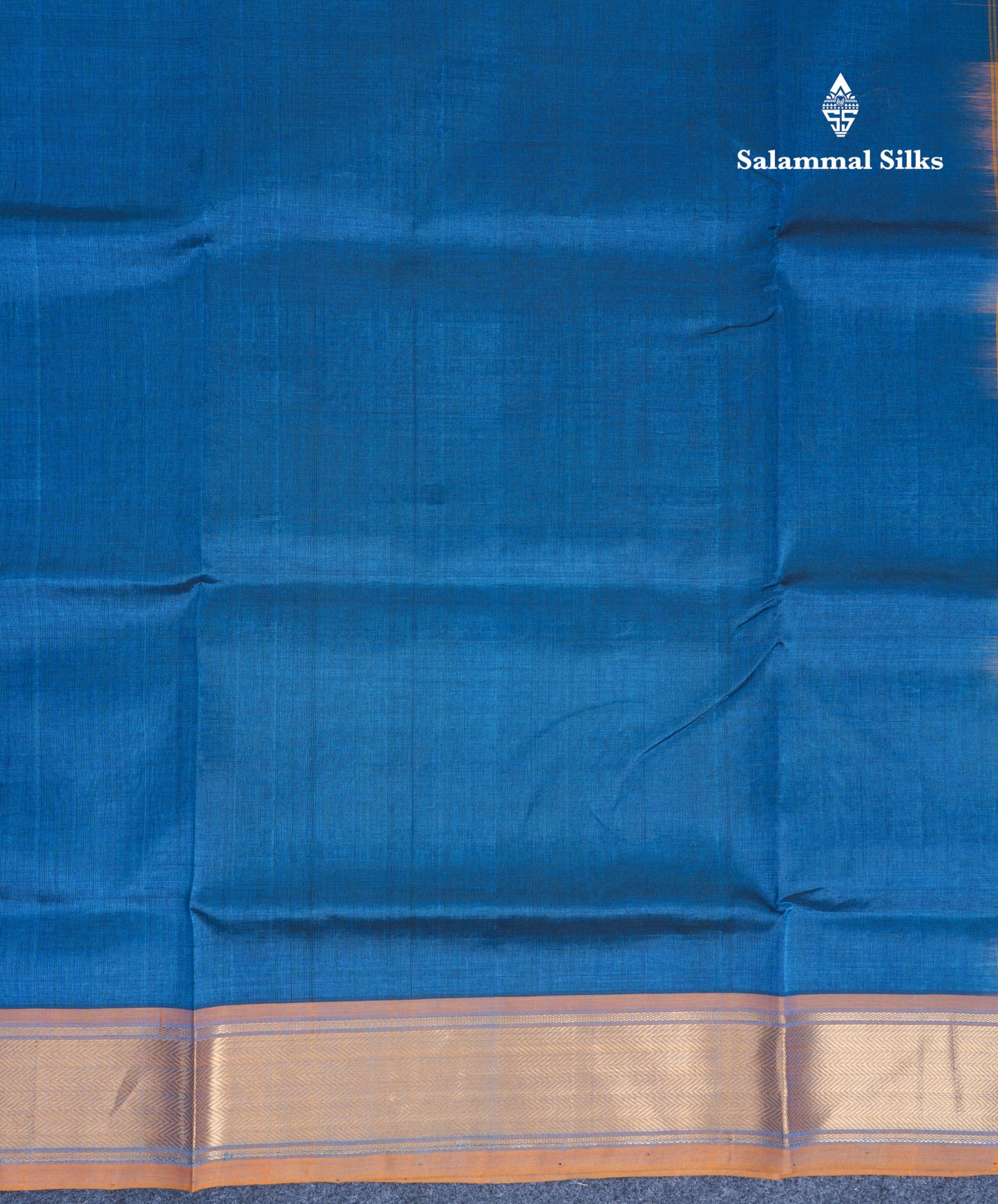 Ramar Blue Plain Pure Silk Cotton Saree With Contrast Mustard Yellow Blouse