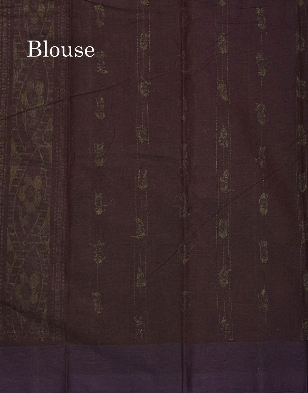 Handloom Pure Cotton Saree - Manthulir Green Colour Body With Contrast Dark Brown Blouse