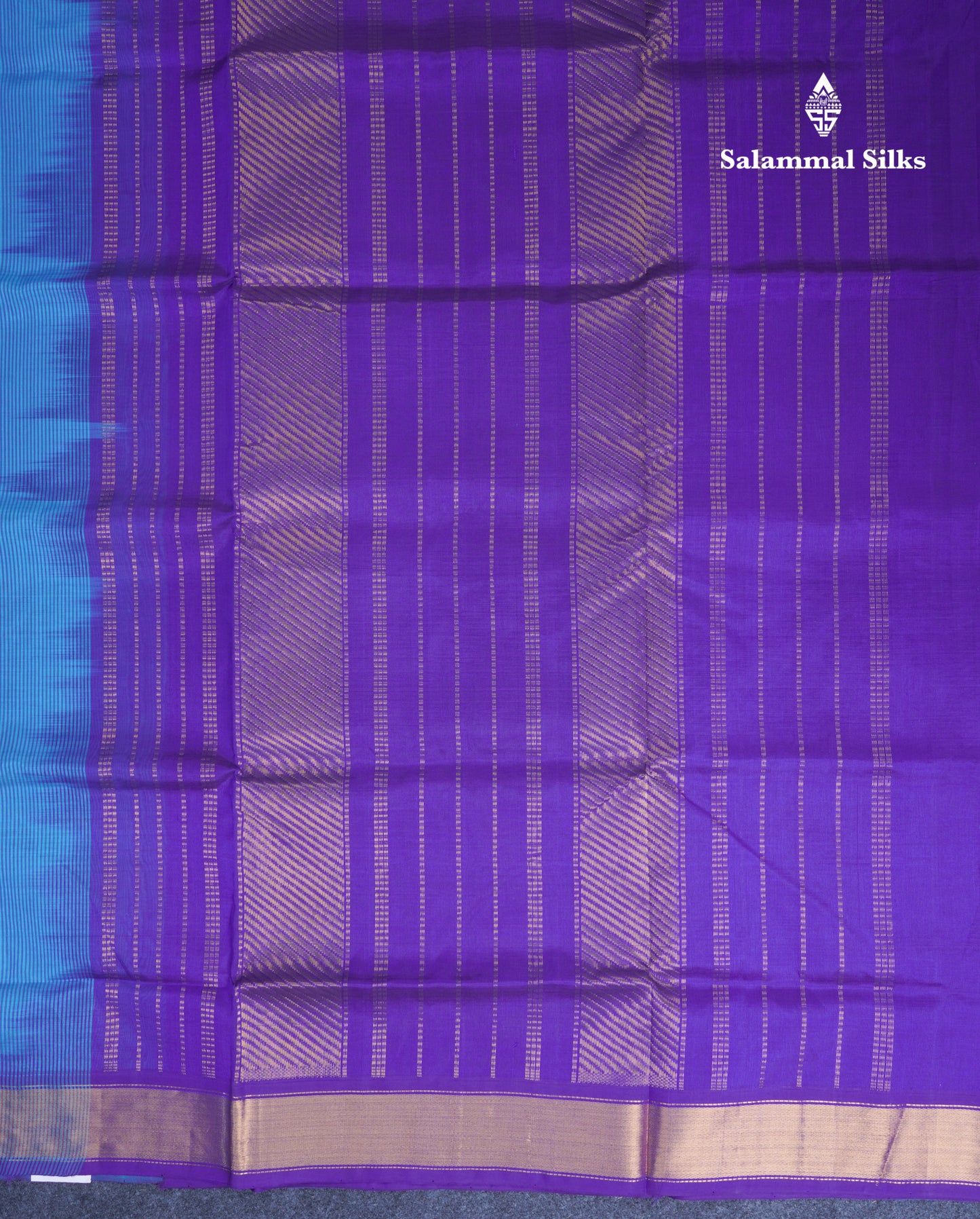 Aanada Blue Plain Pure Silk Cotton Saree With Contrast Violet Blouse