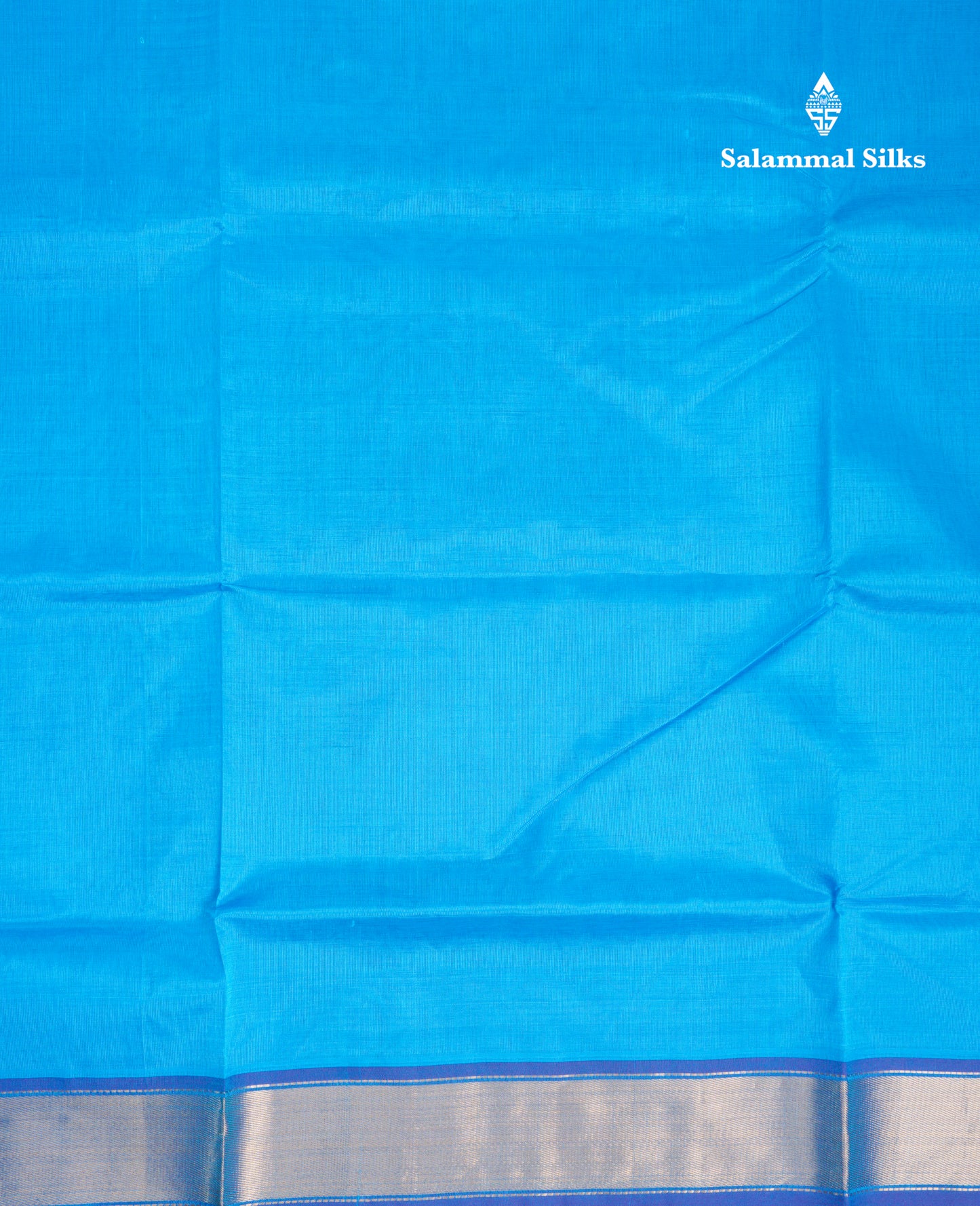 Aanada Blue Plain Pure Silk Cotton Saree With Contrast Violet Blouse