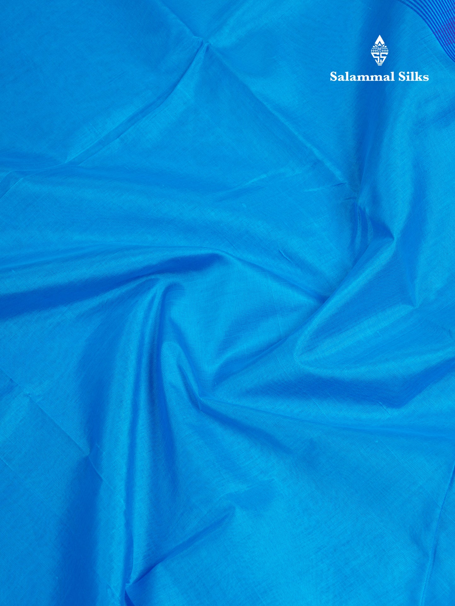 Aanada Blue Plain Pure Silk Cotton Saree With Contrast Violet Blouse