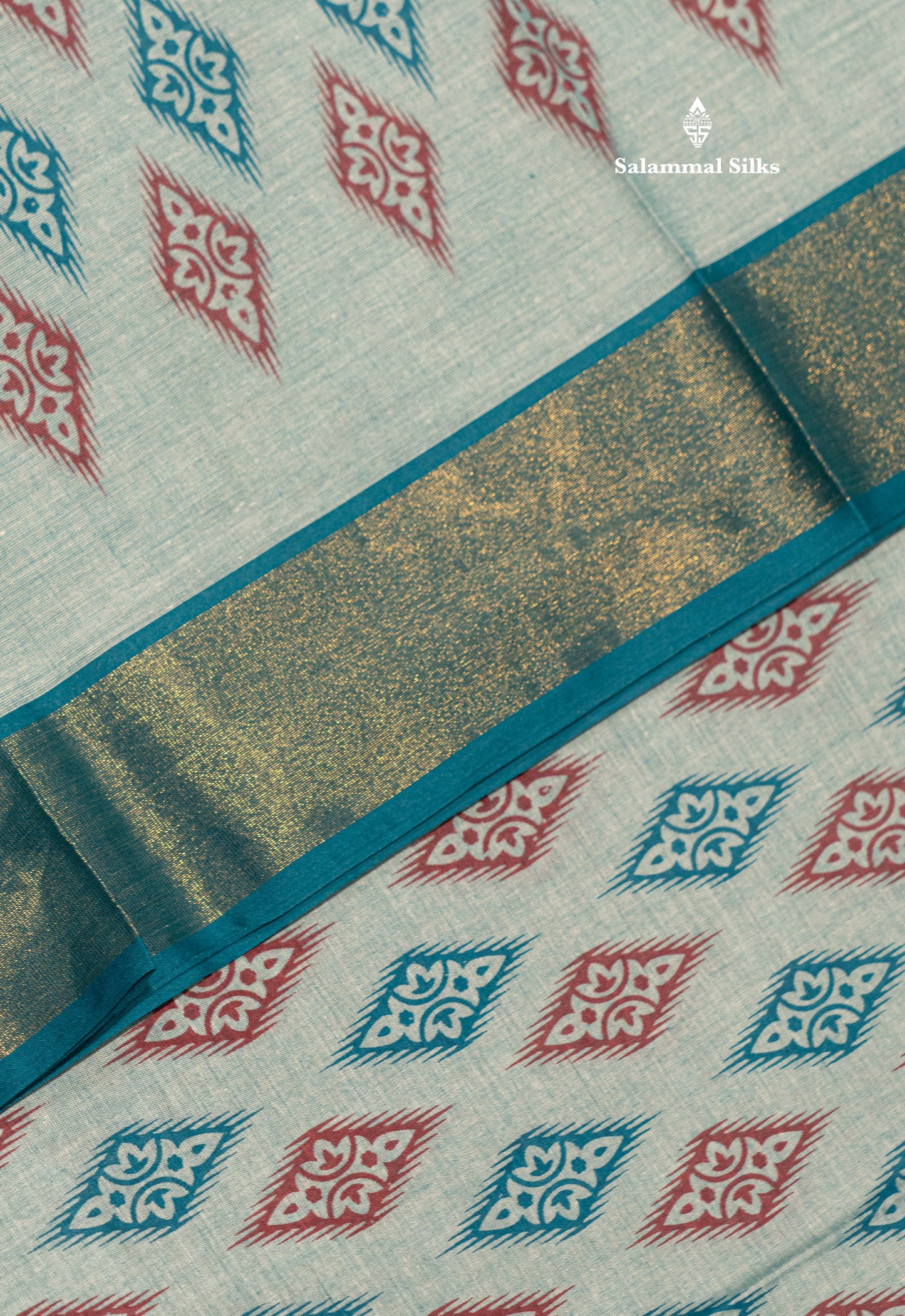 Pastel Blue Colour Printed Pure Cotton Saree With Ribbon Border