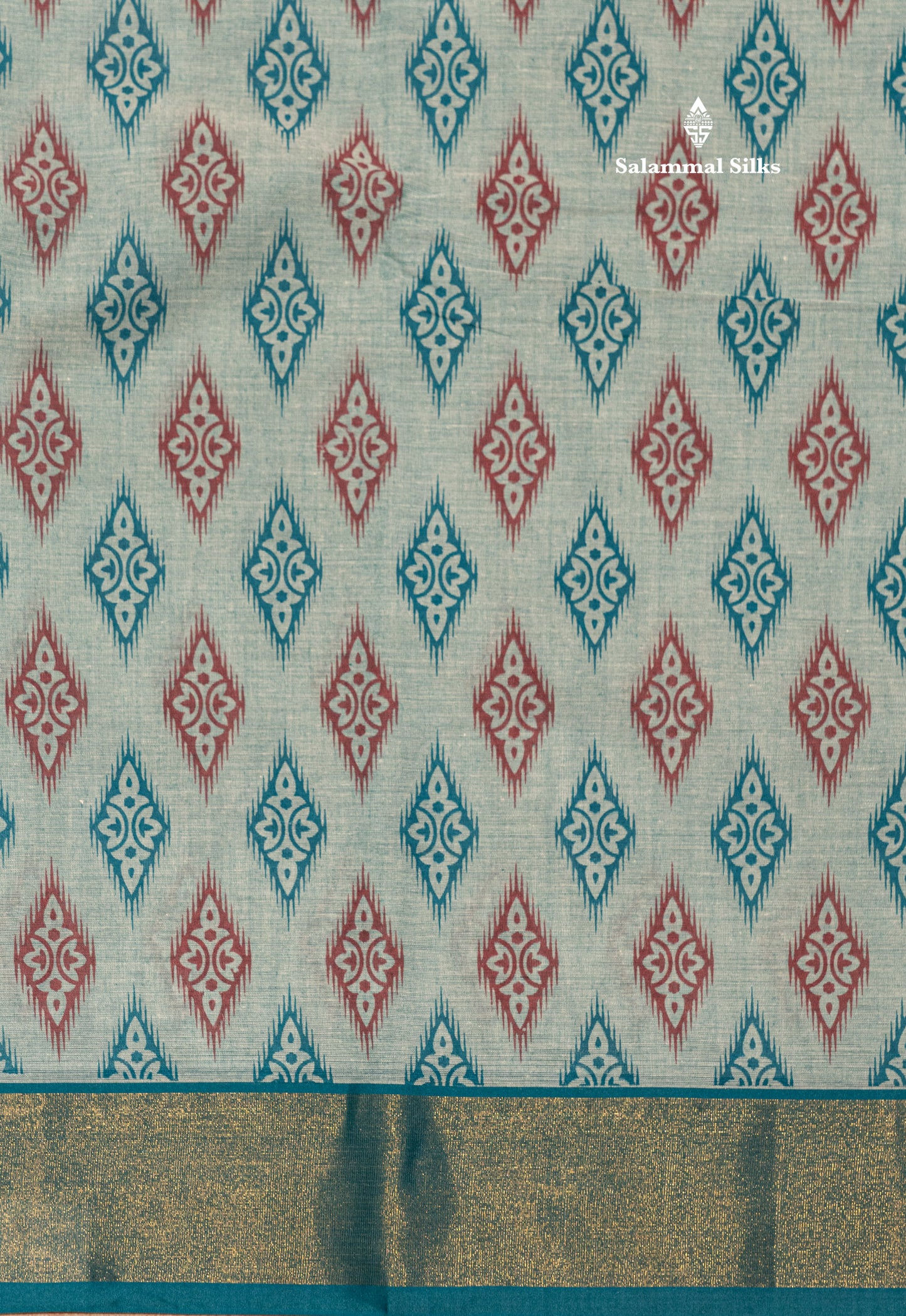 Pastel Blue Colour Printed Pure Cotton Saree With Ribbon Border