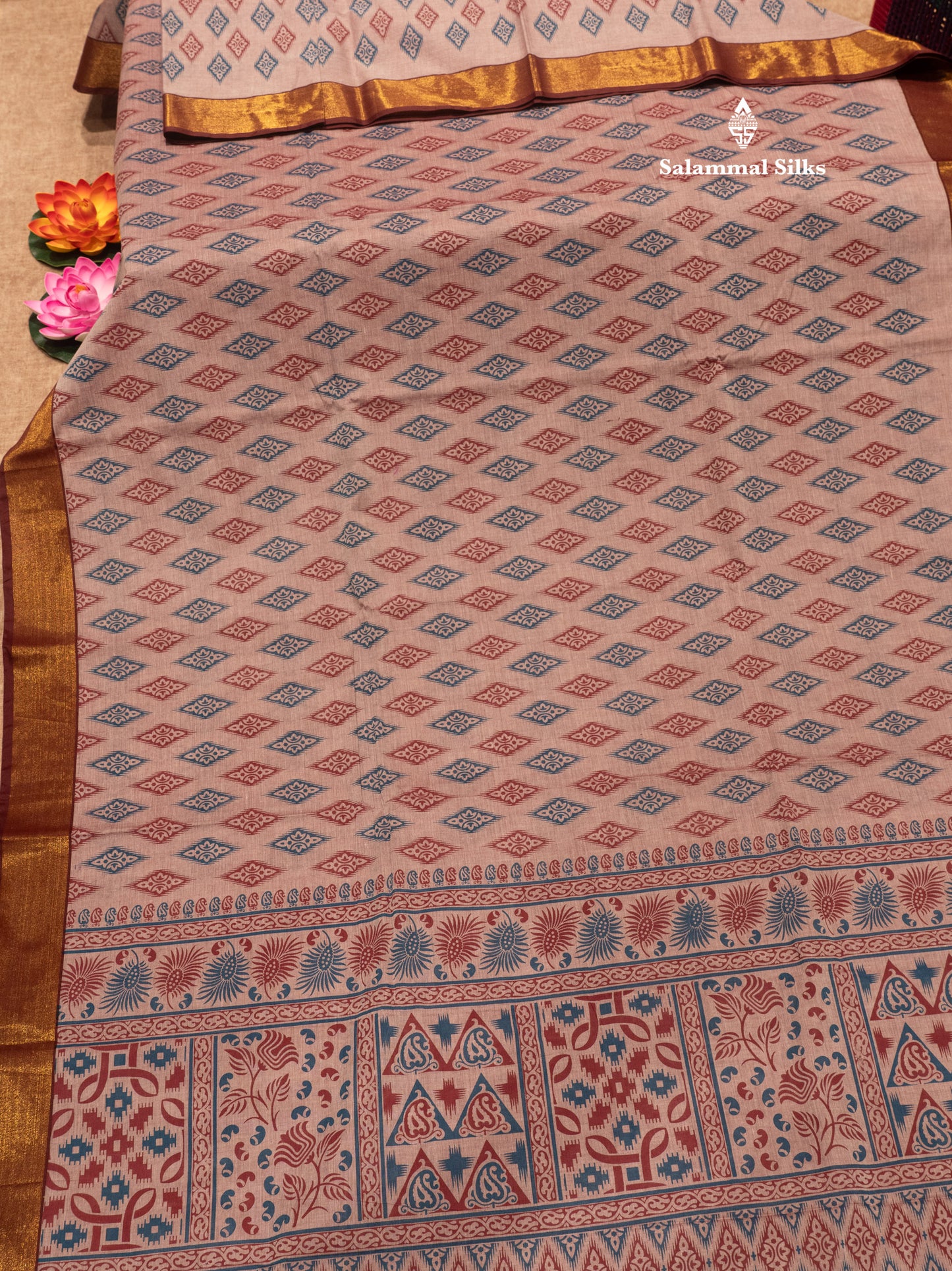 Pastel Blue Colour Printed Pure Cotton Saree With Ribbon Border