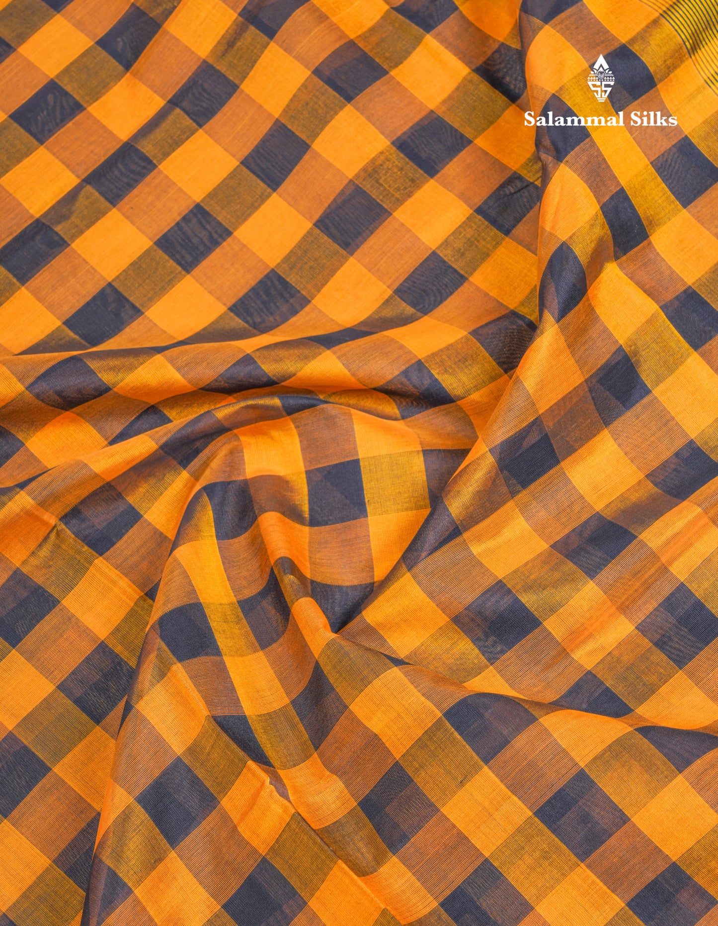 Beautiful Paalum Pazham Checks Pure Silk Cotton Saree With Contrast Black Blouse